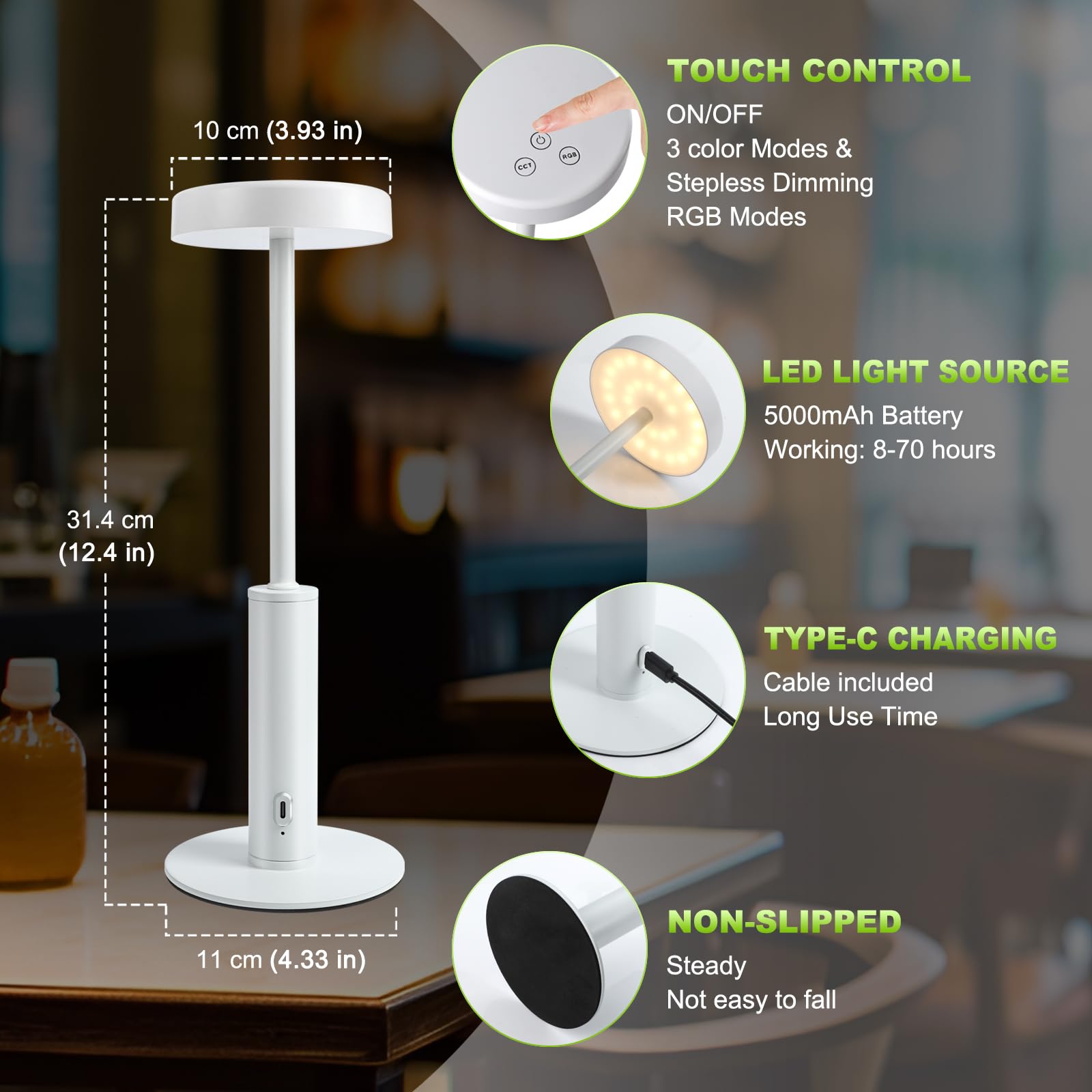 Wowag 2 Pack Cordless Table Lamps Rechargeable,5000Mah Battery Operated Portable Desk Lamp,3 Colors & Rgb Stepless Dimmable Wire