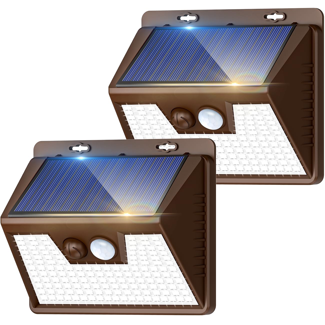 kolpop Solar Lights Outdoor, 140LED Motion Sensor, IP65 Waterproof, 2 Pack, 4 Inch, Brown-White Light