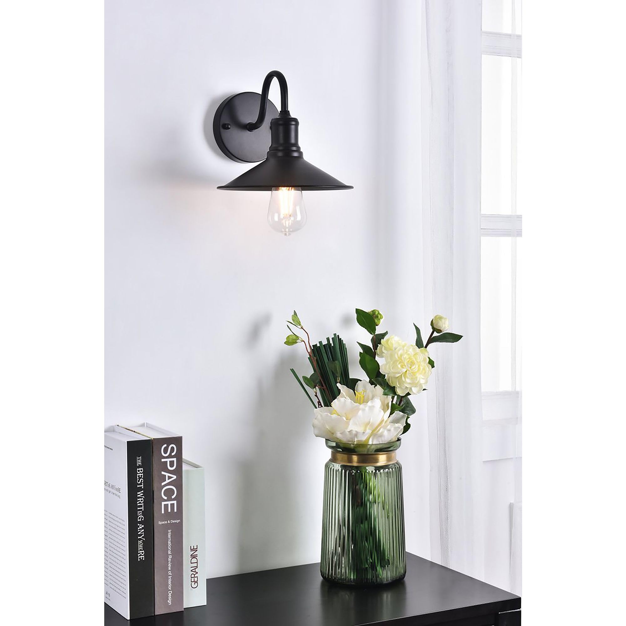 Living District Etude 1-Light Mid-Century Metal Wall Sconce in Black