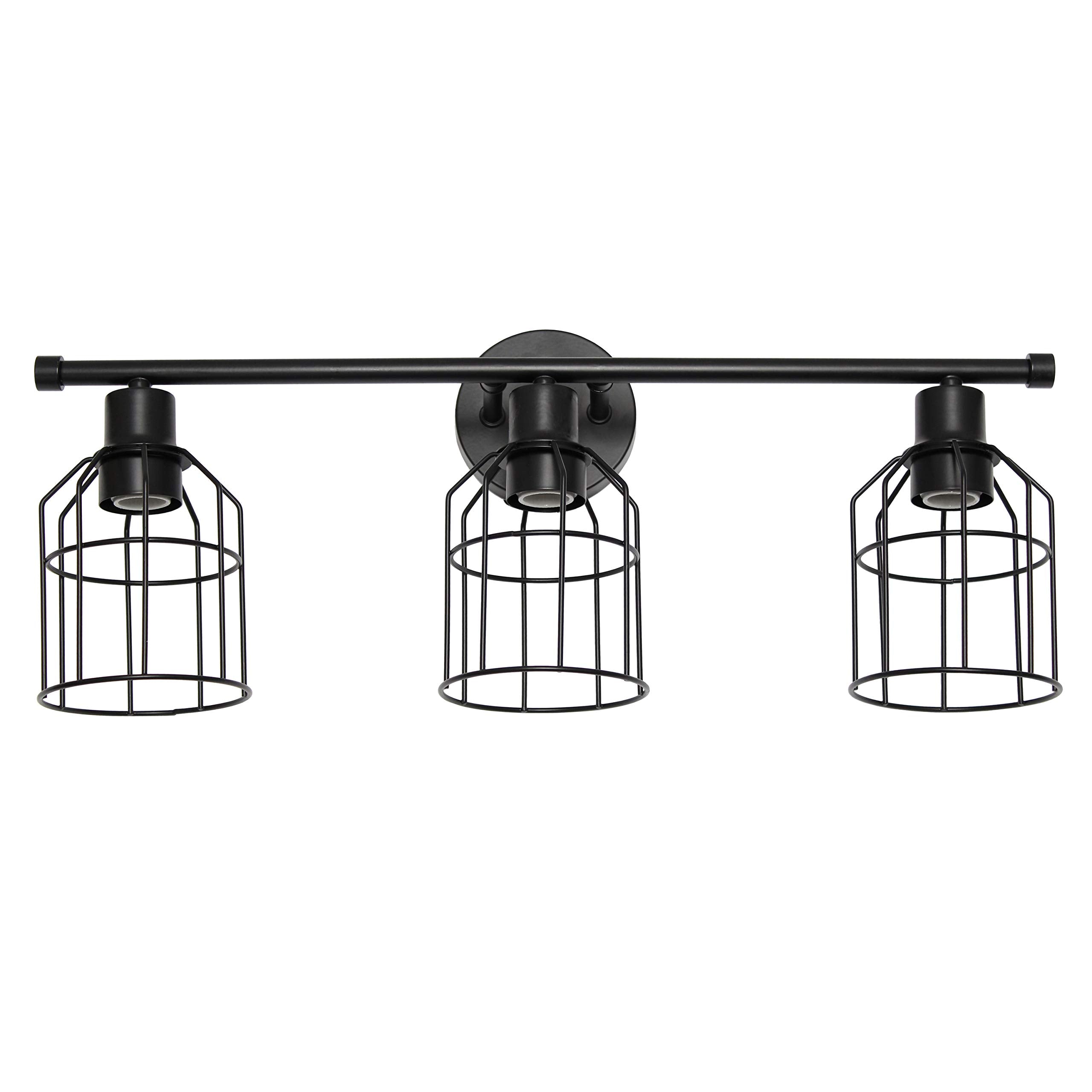 Elegant Designs VT1014-BLK 3 Light Cage Vanity Light, Iron, Matte Black