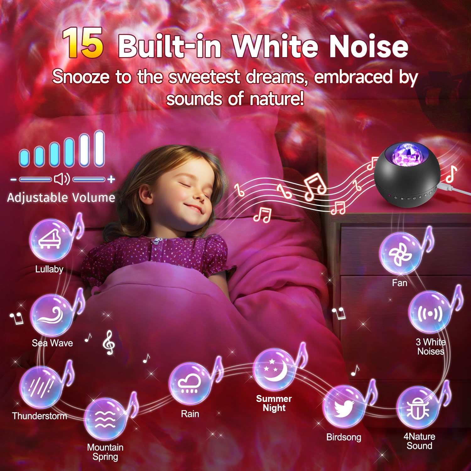 Galaxy Light Projector, 210 Light Effects Ceiling Projector,15 White Noise Galaxy Projector For Bedroom Adults,Hifi Bluetooth Ga