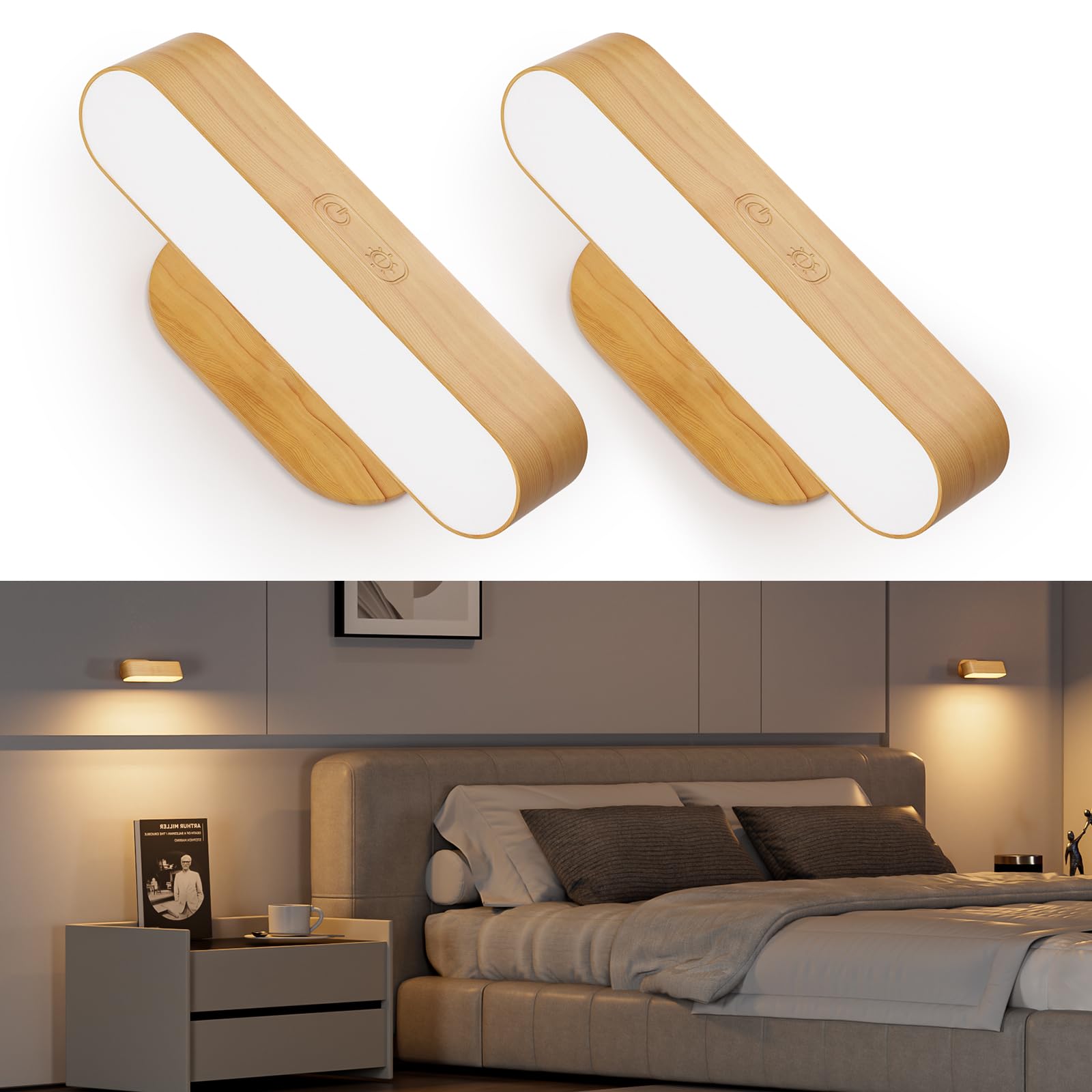 Hensam Battery Operated Wall Sconces, Wireless Led Wall Sconce Set Of Two For Bedroom, Rechargeable Wall Lights For Picture, 5 M