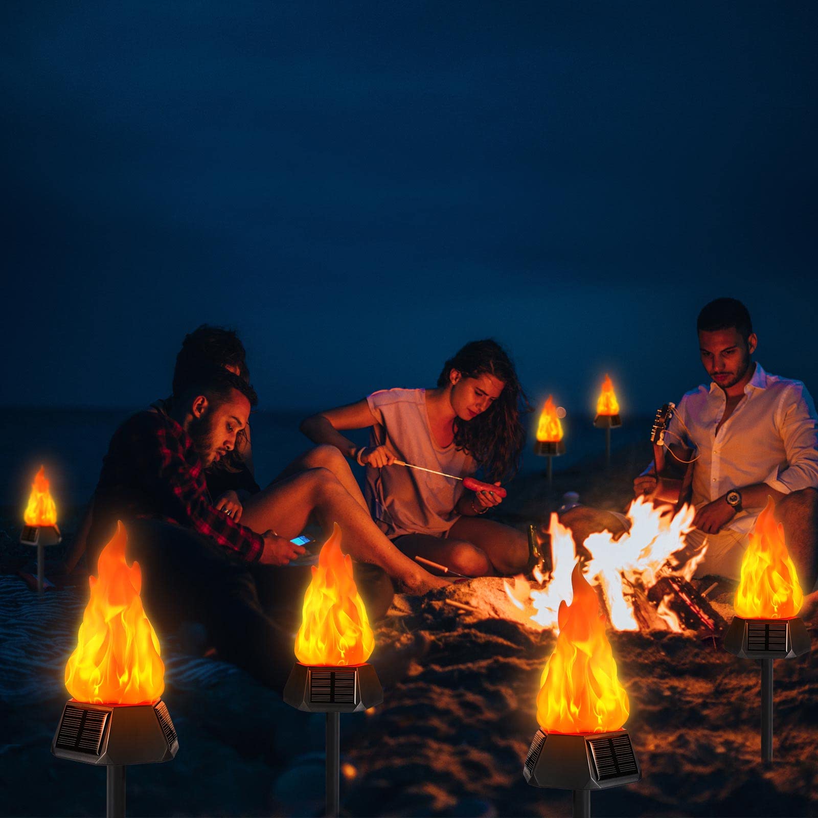 Toodour Solar Torch Lights - 8 Pack Waterproof LED Flickering Flame - Warm White - Outdoor Garden Christmas Decorations