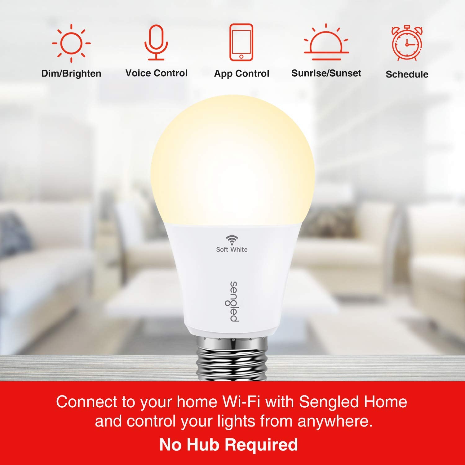 Sengled Smart LED Light Bulb A19, Soft White (2700K), 2 Pack, WiFi Compatible with Alexa & Google Home, No Hub Required