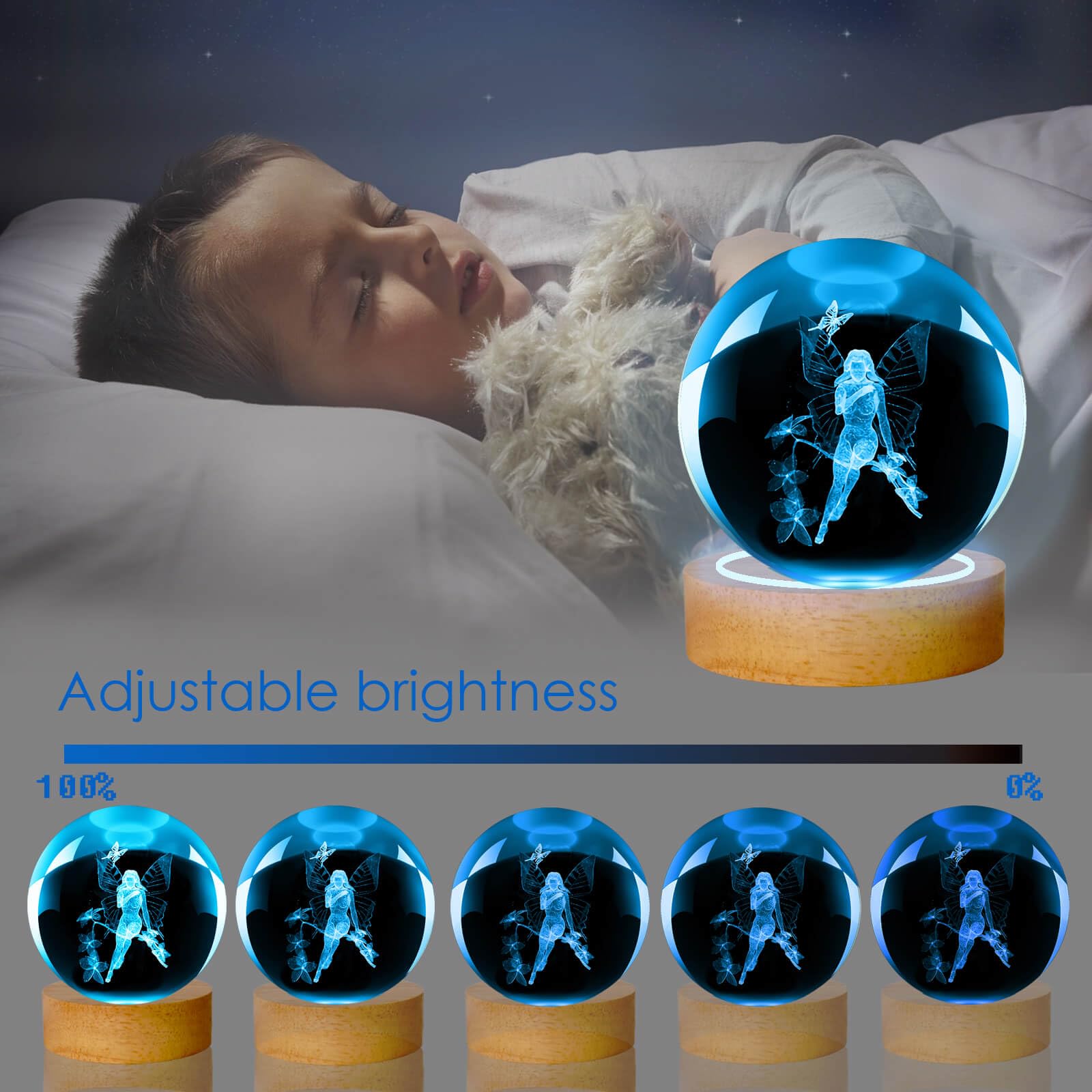 Linsina 3D Butterfly Fairy Lamp, 3.15In 16 Colors Crystal Ball Night Light With Wooden Base And Remote Control, Birthday Gift An