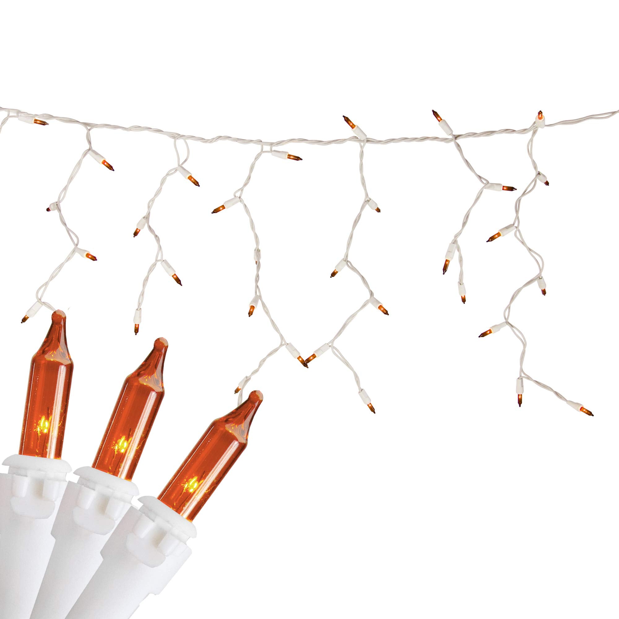 Mini Incandescent Icicle Christmas Lights - Orange - 3.5 White Wire - 100ct
