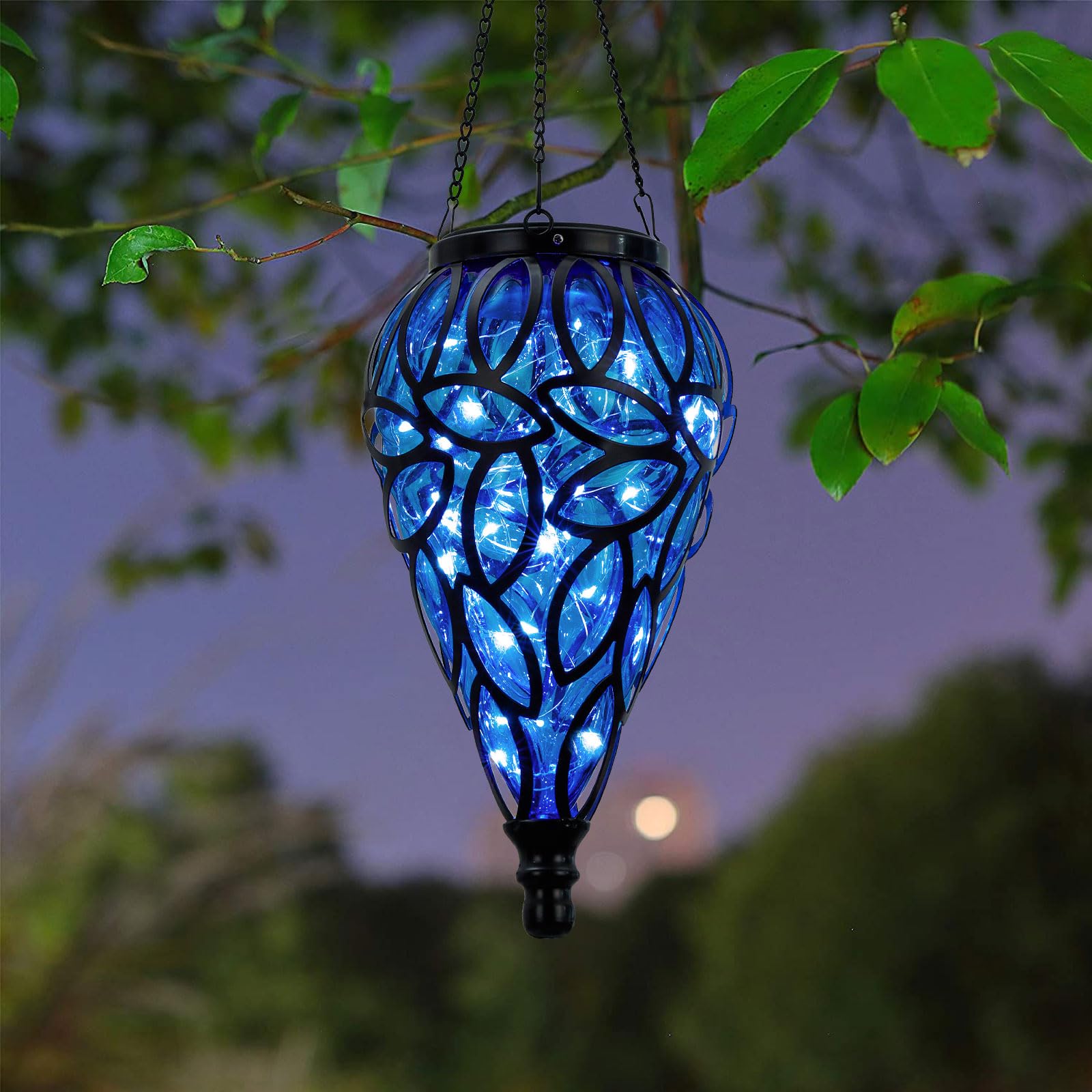 SUNNYPARK Outdoor Plastic Solar Hanging Lantern, 15 Cool White LEDs Twinkle Effect Tear-Shaped Hanging Lantern Decor Garden Deco