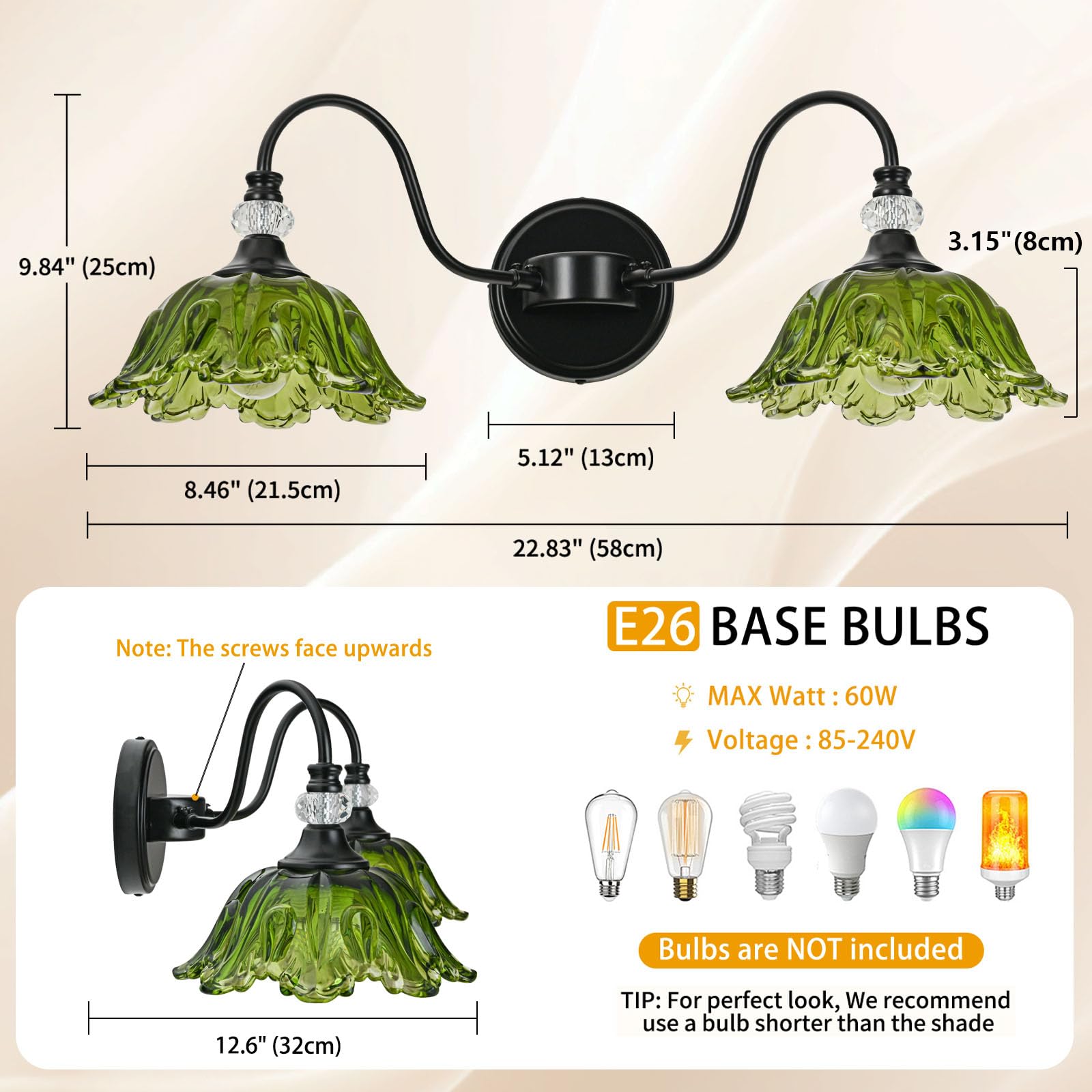 Sunkryster Black Bathroom Vanity Light  2-Light Vanity Light With Floral Green Glass Shades Vintage Farmhouse Wall Mount Lighting For Bathroom  Dressing Table