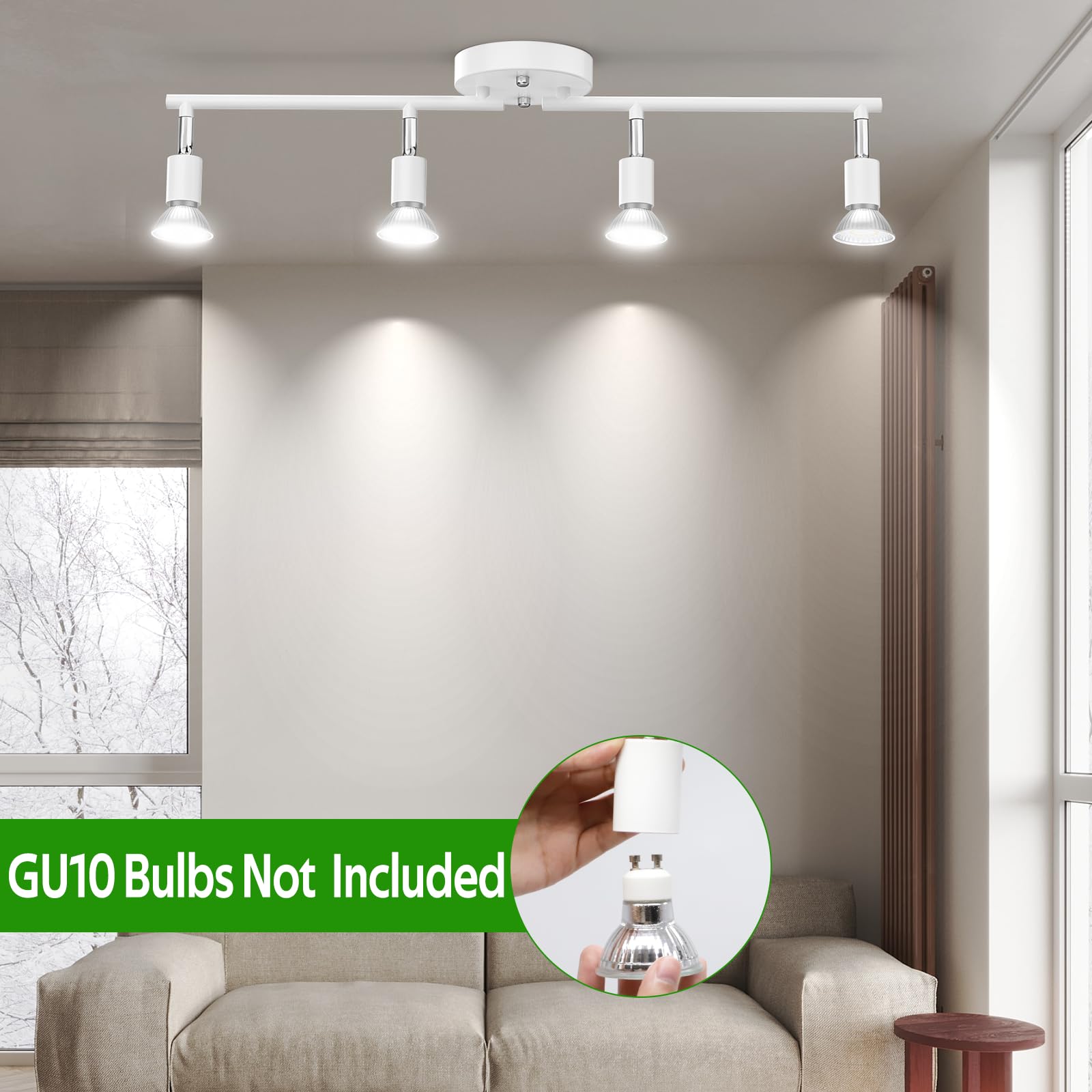 Aiboo Track Lighting Kit, Modern White Ceiling Spot Lighting With Flexibly Rotatable Light Heads, 4 Track Lights For Room/Hallwa