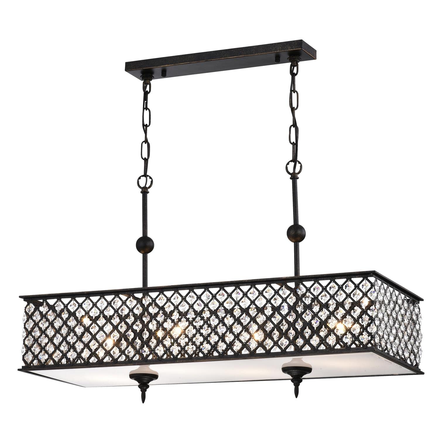 Warehouse of Tiffany IMP52C/4AC Elias Antique Copper 4-Light Crystals Chandelier, 36.61&quot; L x 8.66&quot; W x 55.51&quot; H