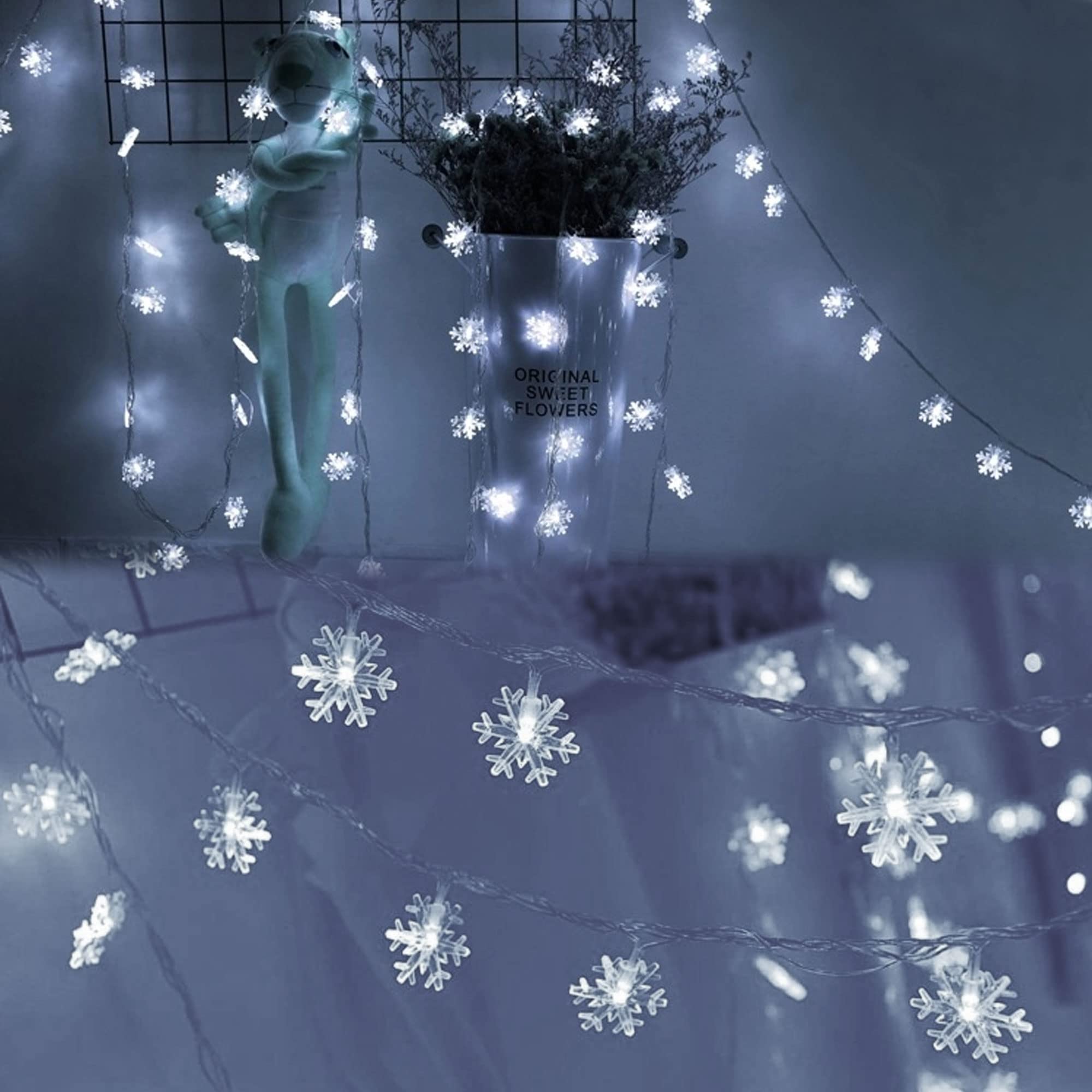 Dazzle Bright Christmas String Lights, 100 LED, 49FT, Waterproof, 8 Modes, White, Model HB-300COI