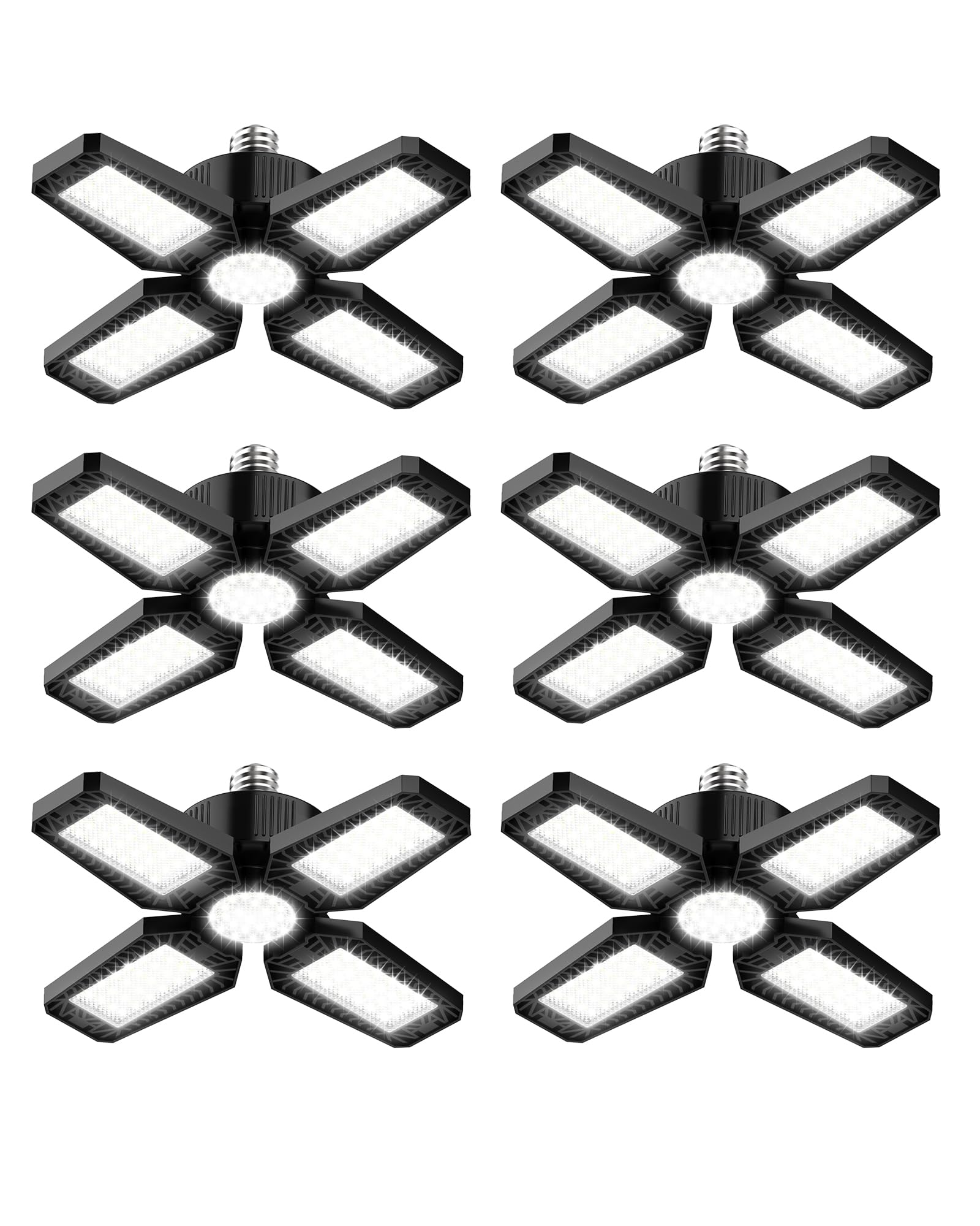 HAPYLUMI LED Garage Light 120W 12000LM - 6 Pack 6500K Bright Garage Ceiling Lights with 4 Foldable Panels, E26 Bulb Base Screw i