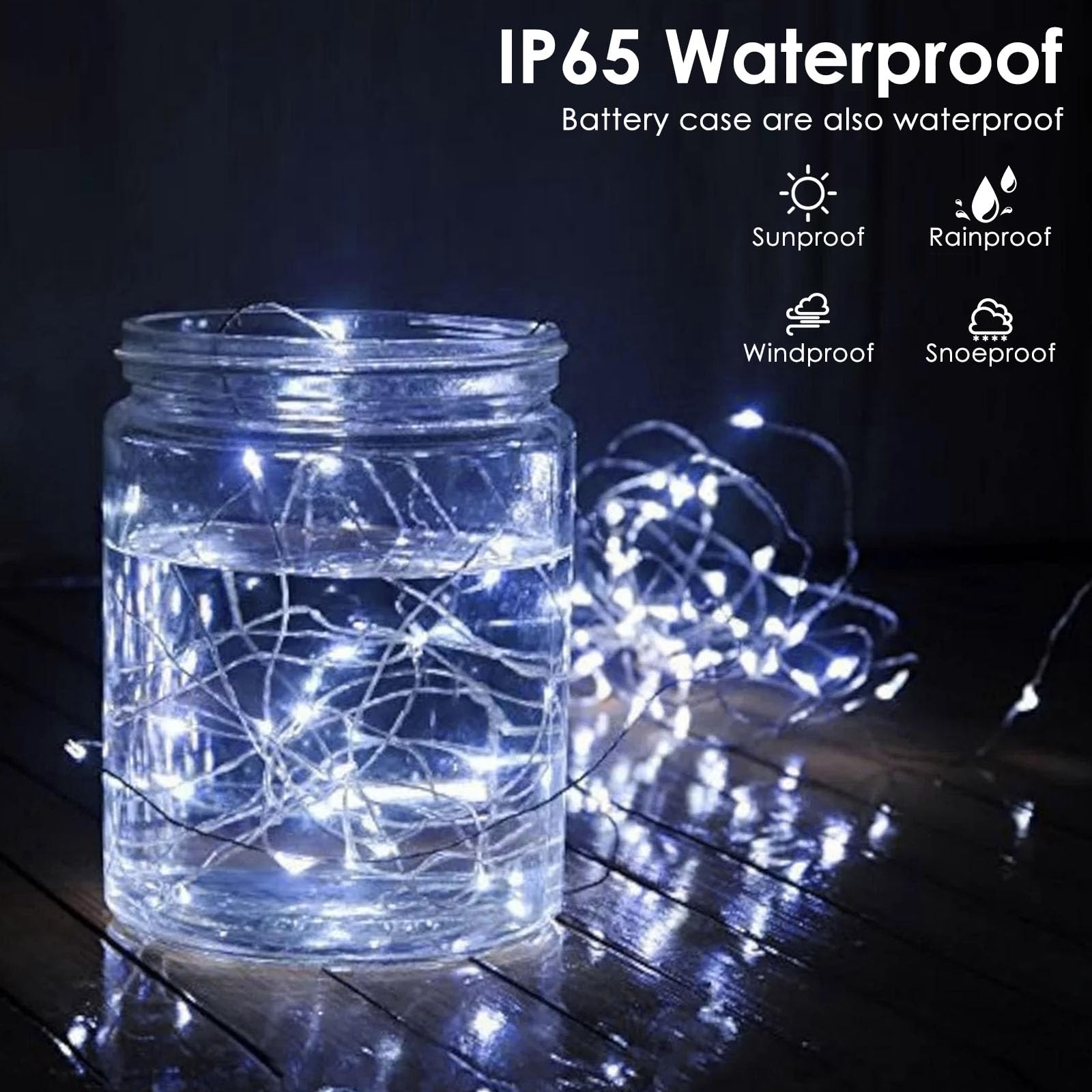 EXF 2-Pack Battery Operated Fairy Lights, 100 LED, 33FT, Remote Control, Waterproof, Cool White, Model YHY-BO50LED