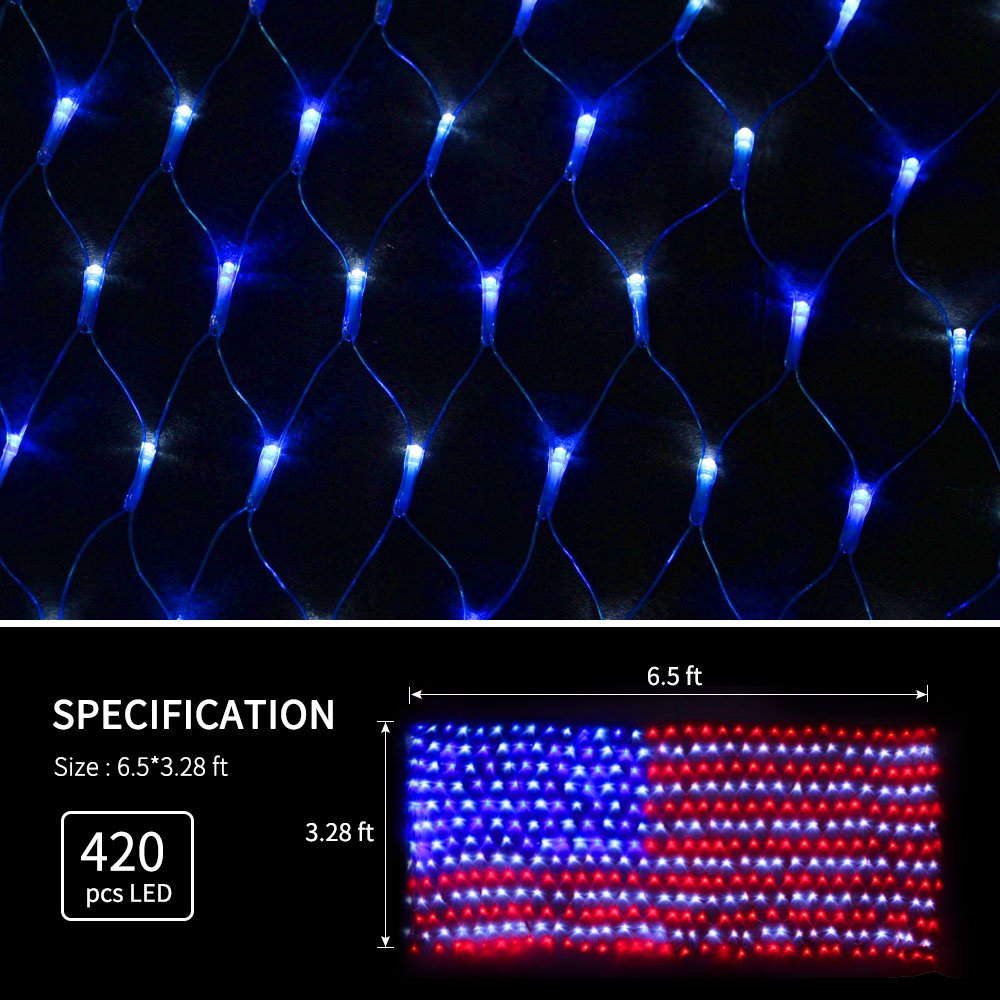Xtf2015 Solar American Flag Lights, 2 In 1 Solar Powered & Plug In American Flag Light, 420 Led Waterproof Patriotic Ornaments F