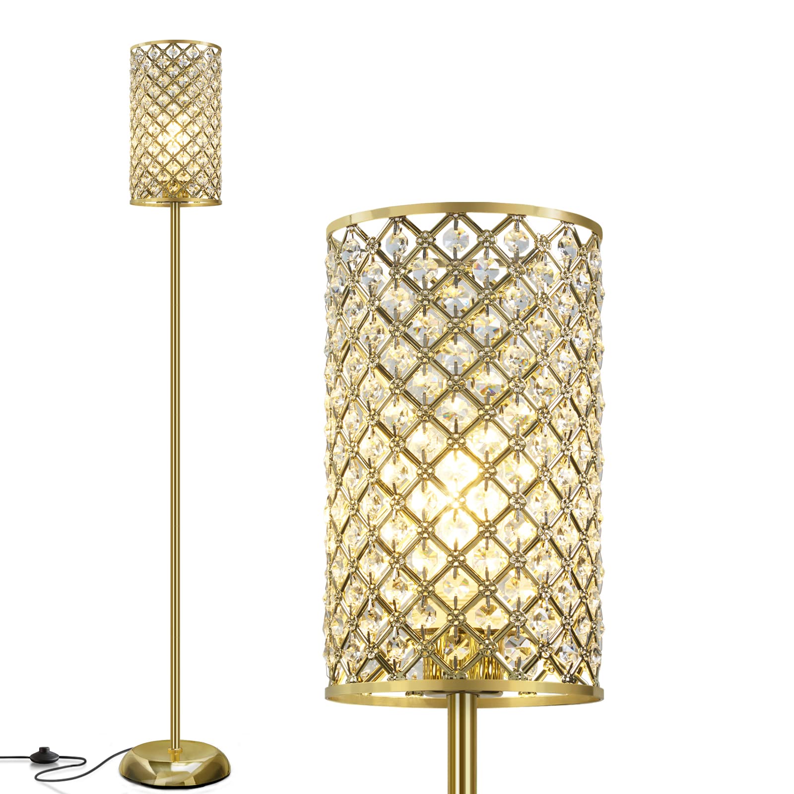 GyroVu Gold Floor Lamp, Elegant Crystal, 9x9x66.5in, Model R-1FL-65008, Modern Standing Lamp for Living Room, Bedroom, Office