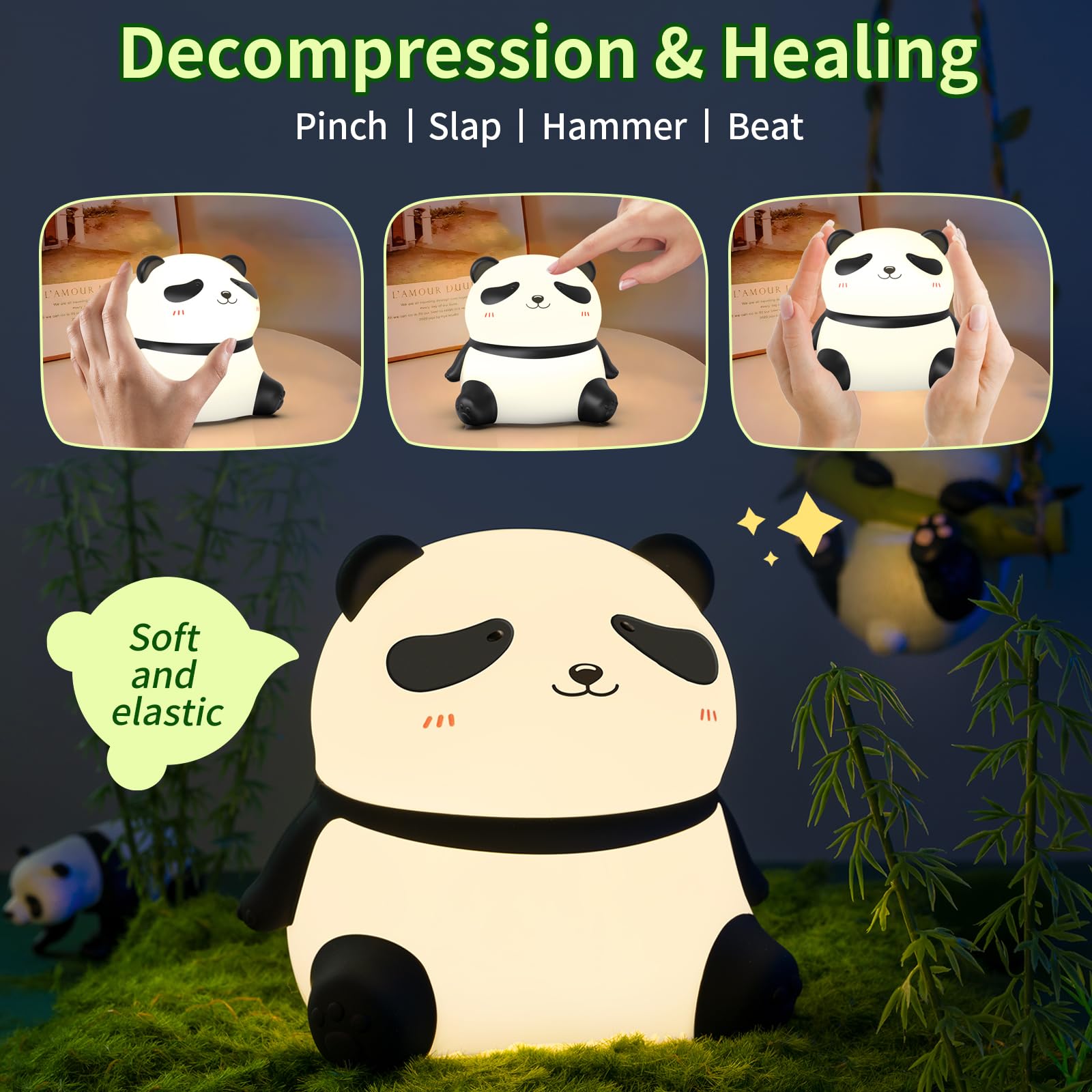 Coutundy Panda Night Light, LED Dimmable Toddler Lamp, Silicone, Model TW-L72, Cute Design for Kids Room, Color Panda 02
