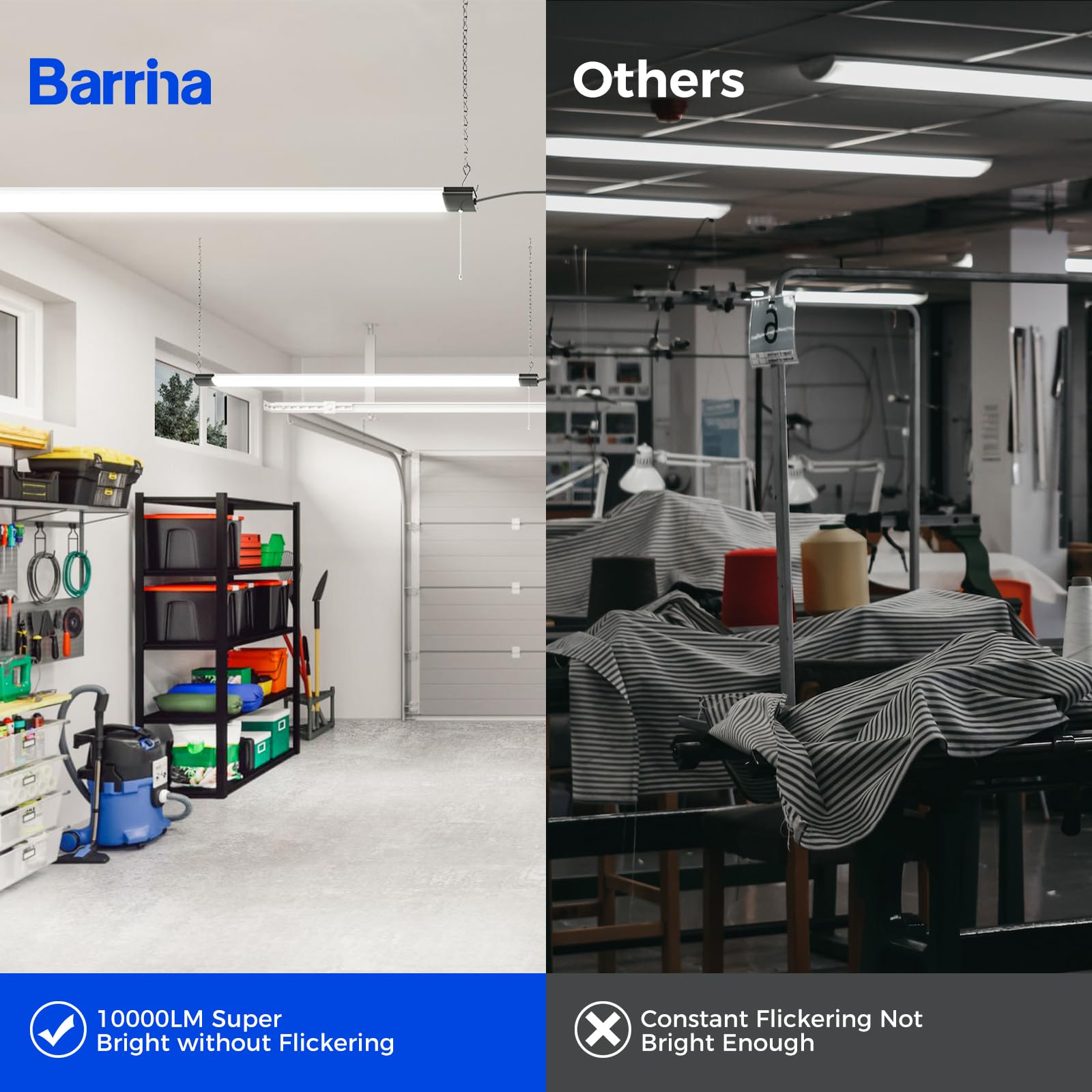 Barrina LED Shop Lights 4FT, 84W, 10000LM, 5000K, Aluminum, ETL, 6 Packs, Pull Chain, Hanging/Flush Mount