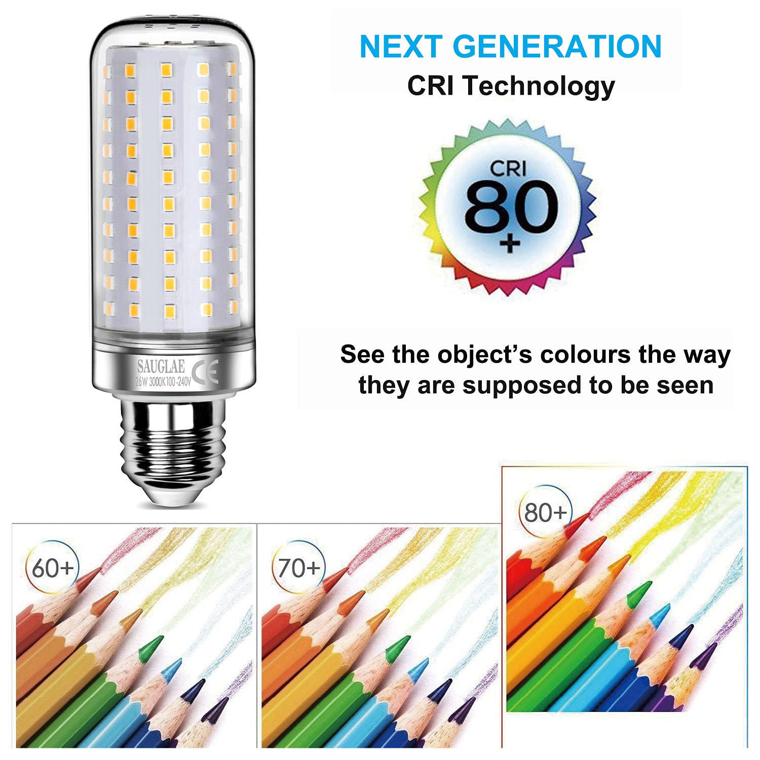 Sauglae 26W Led Bulbs, 200W Incandescent Bulbs Equivalent, 3000Lm, 3000K Warm White, E26 Large Edison Screw, Pack Of 3