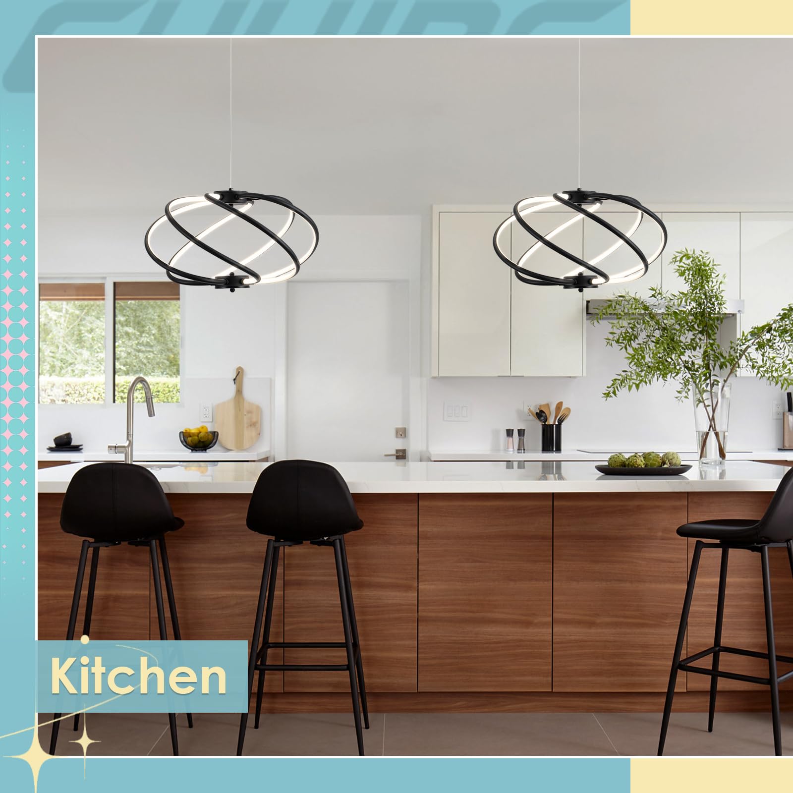 Chying Modern Black Chandelier Led Chandeliers Dining Room 3000K-6000K Dimmable Pendant Light Contemporary Ceiling Chandelier Li