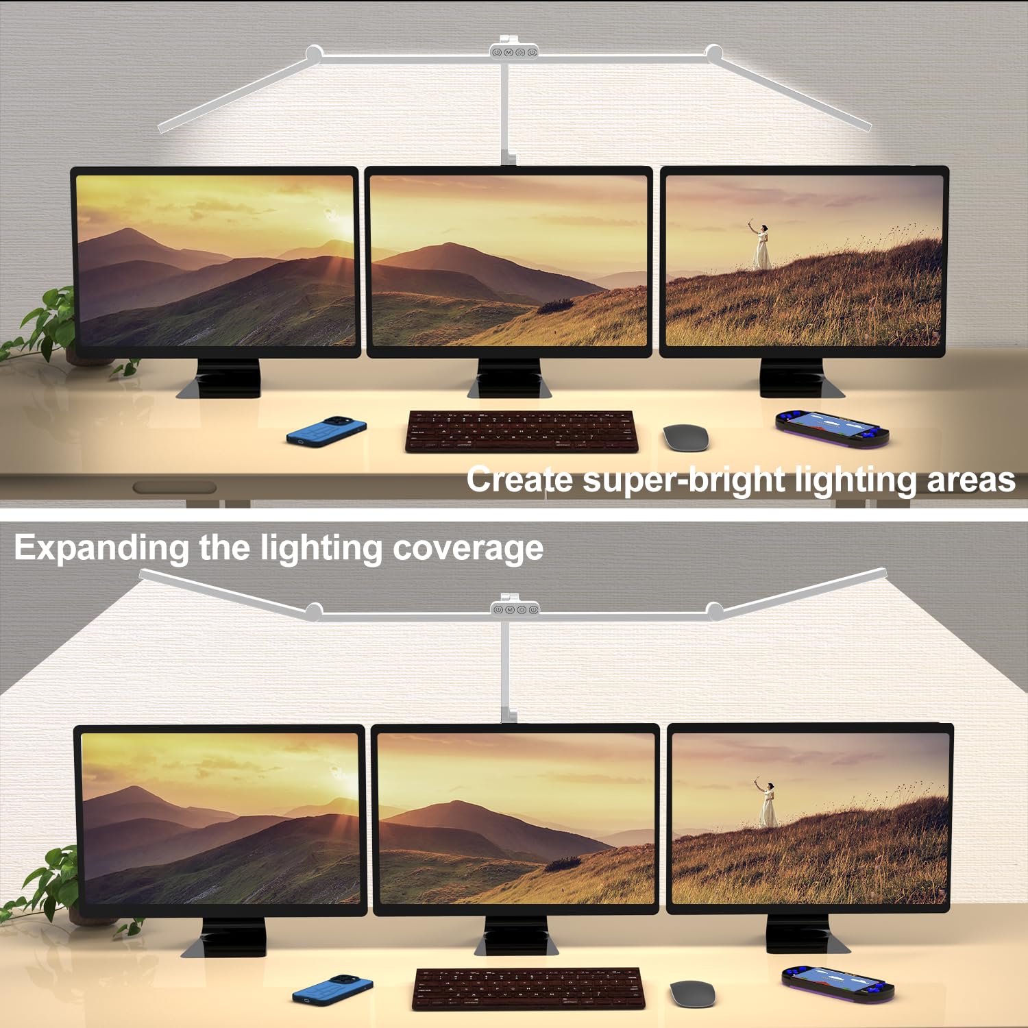 Micomlan 3000 Lumen Super Bright Led Desk Lamp For Home Office, 47Inches Long Architect Desk Lamp With Clamp, Dimmable Table Light With Adjustable Monitor Light Bar Tall Office Lighting For Computer