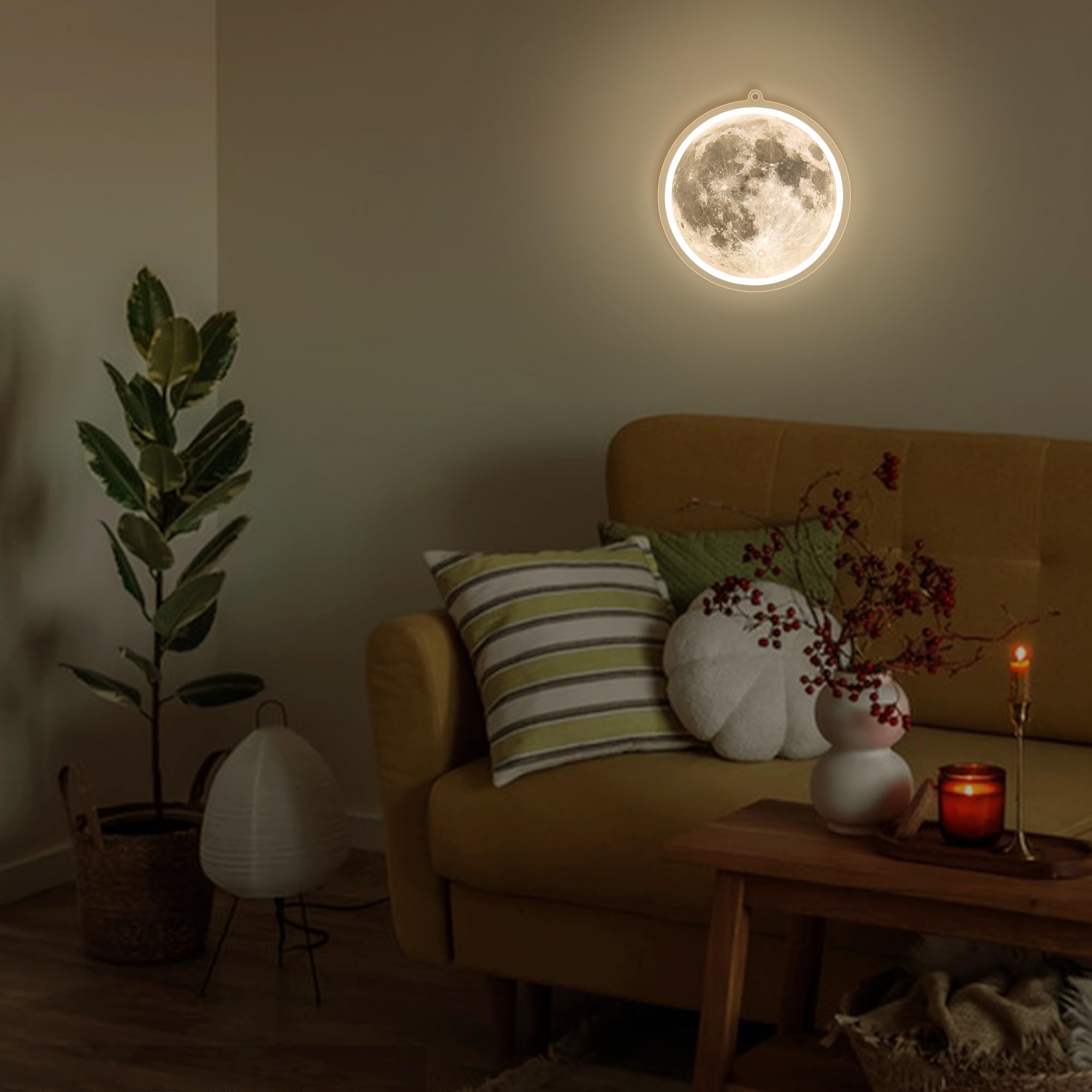 Anywin Moon Neon Sign, Dimmable LED Wall Decor, Acrylic, Model AW-NH016, Moon Light