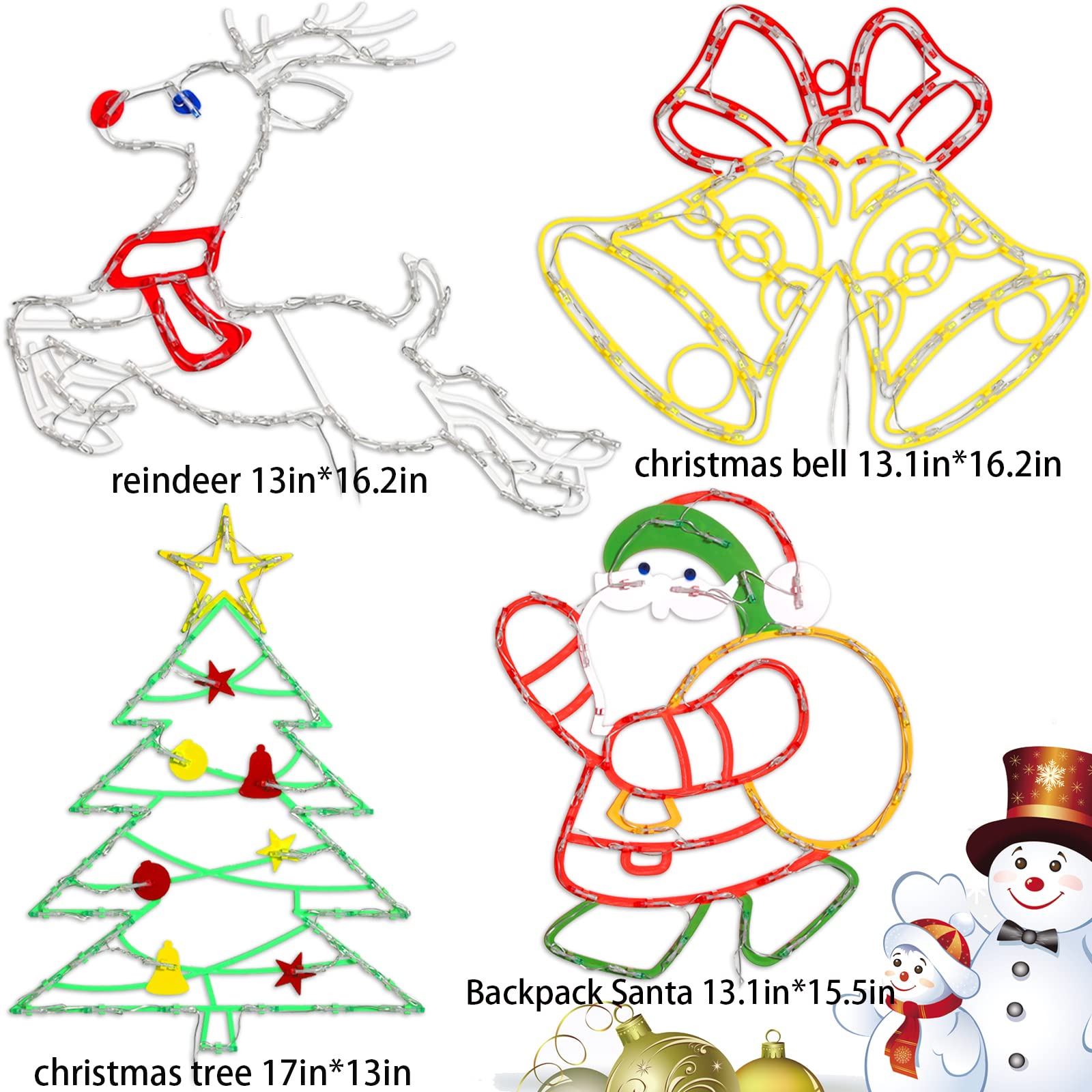 Pytopkto Christmas Decorations - 16" Christmas Window Silhouette Lights - 4 Pack Colour Lighted Santa & Reindeer & Christmas Tree & Bell For Holiday Indoor And Outdoor Wall Door Window Decorate