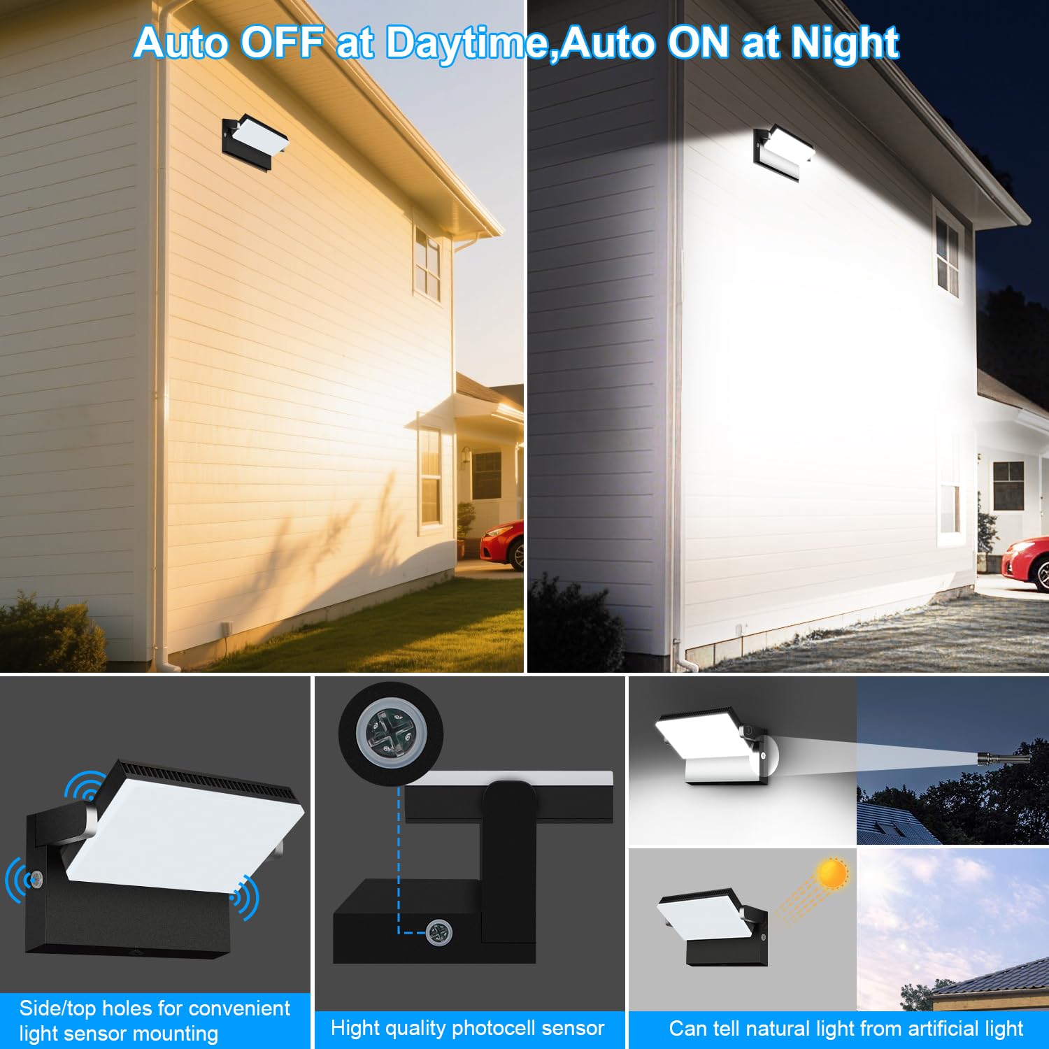 ledmo 150W LED Flood Lights 4 Pack, Photocell, 360? Adjustable, IP68, 21000lm, Black, Model LED1381D-W