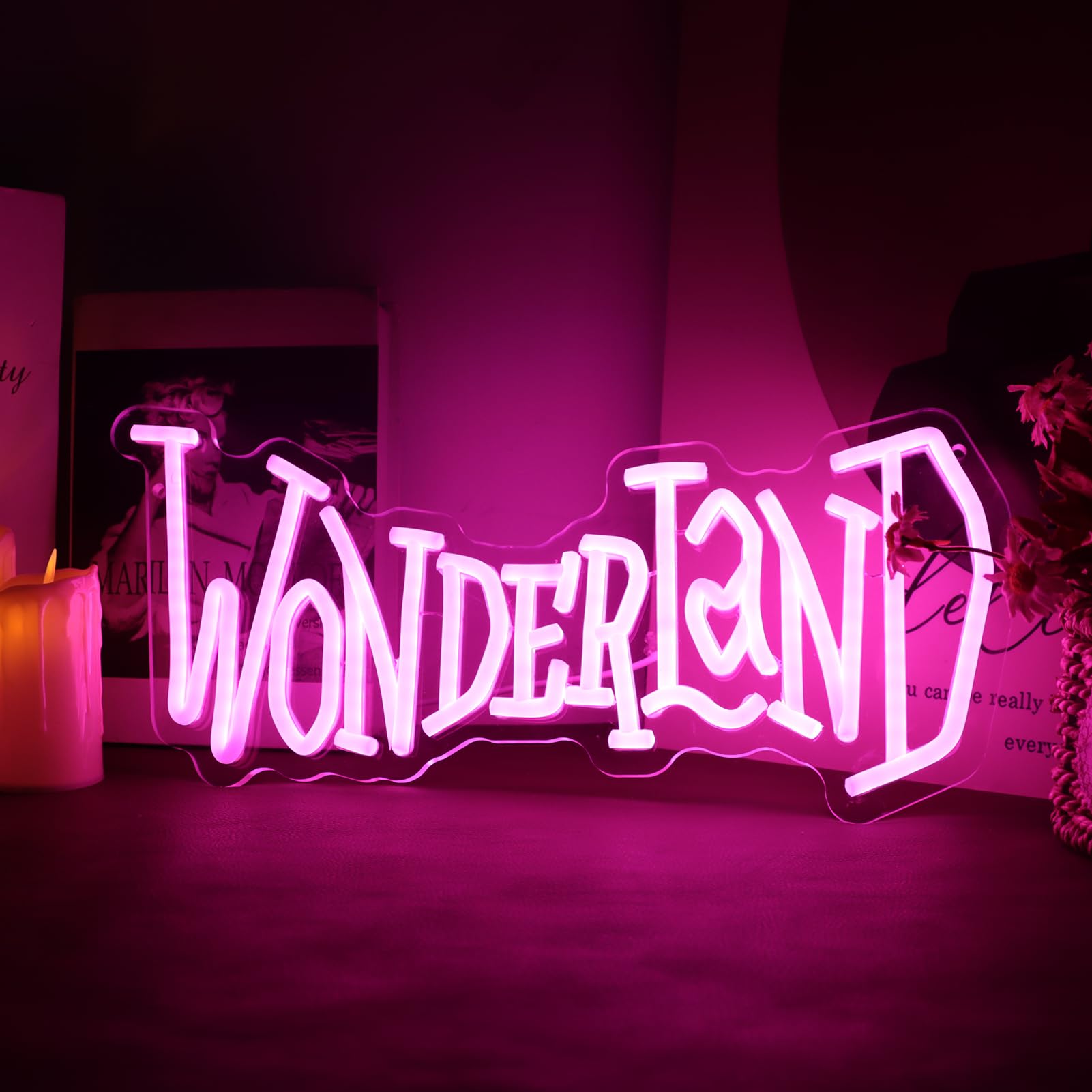 Tiabuy Neon Light Sign for Wall Art Decor, Dimmable Pink LED, 7 x 16 inches, Acrylic, Light Pink