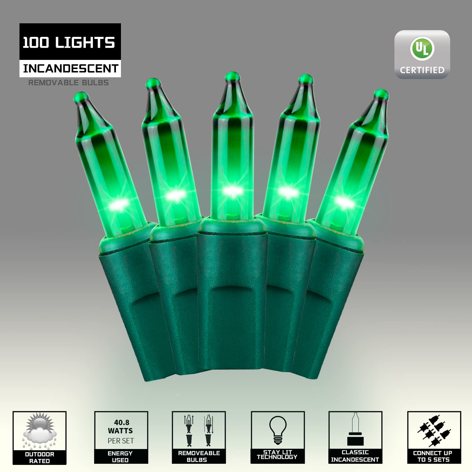Justpro 100Lights Green Extra-Bright With End Connectors Christmas Decorative Lights 5.98M Ul Certified Mini String Light Set Wa