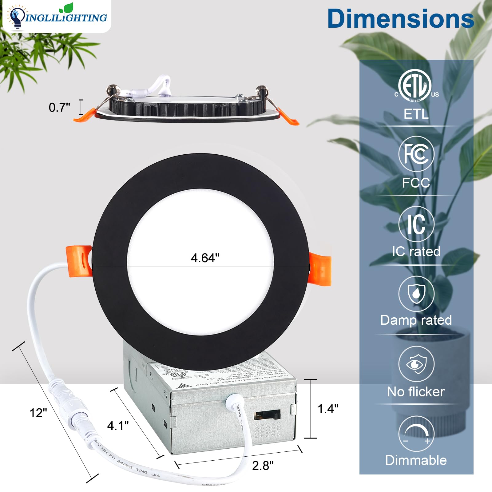Dllt Led Recessed Ceiling Lights: Black 12 Pack 4 Inch 5Cct Ultra-Thin Lighting With Junction Box For Bedroom - 900Lm Brightness 9W Eqv 80W Dimmable Canless Wafer Downlight With Etl&Fcc