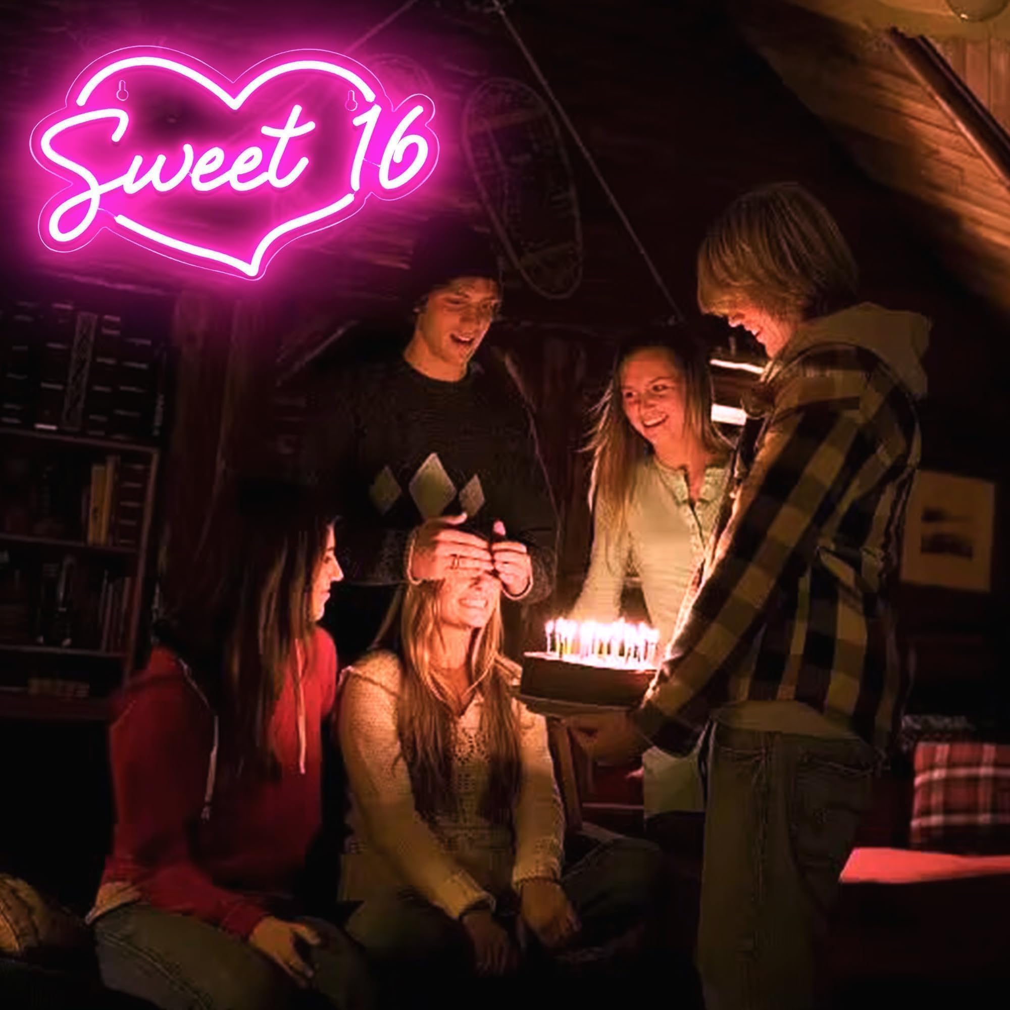 attneon Sweet 16 Neon Sign, LED Wall Decor, Acrylic, 16.1*9.8 Inch, Pink, Model JTLD700