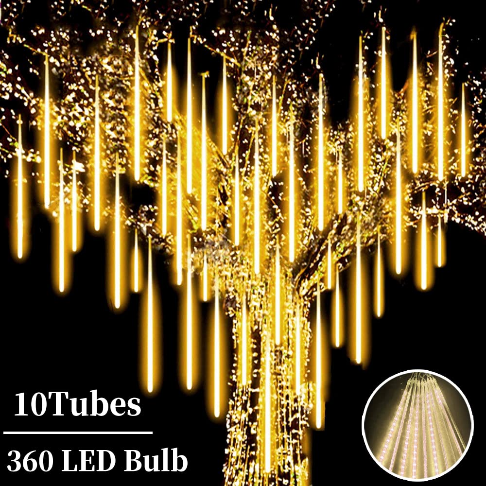 Roytong Christmas Lights Outdoor, Meteor Shower Lights 12 Inch 10 Tube 360 LED Falling Rain Snow Falling Icicle Cascading Lights