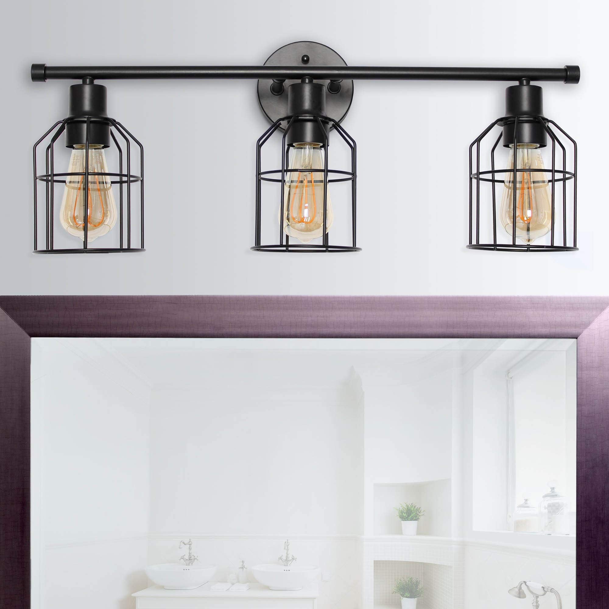 Lalia Home Industrial Bathroom Vanity Light, Matte Black Wire Cage Shade, Metal