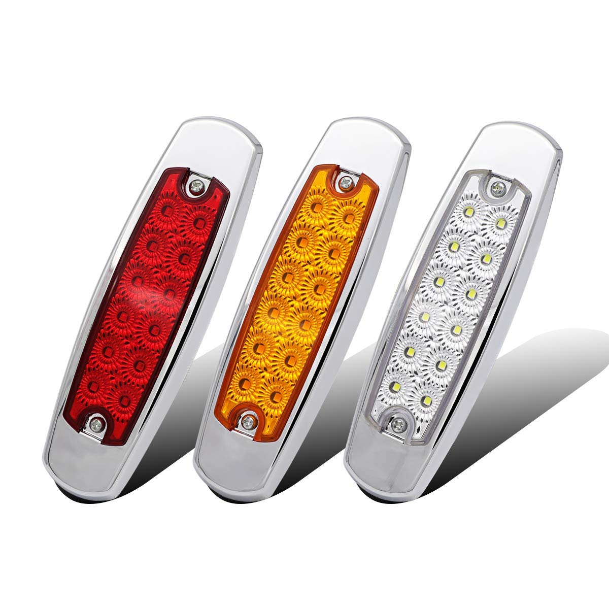 Ledvillage 30 Pcs 12V Dc 6.4 Inch 10 Amber 10 Red 10 White 12 Led Side Marker Lights Trailer Truck Suv Chrome Bezel
