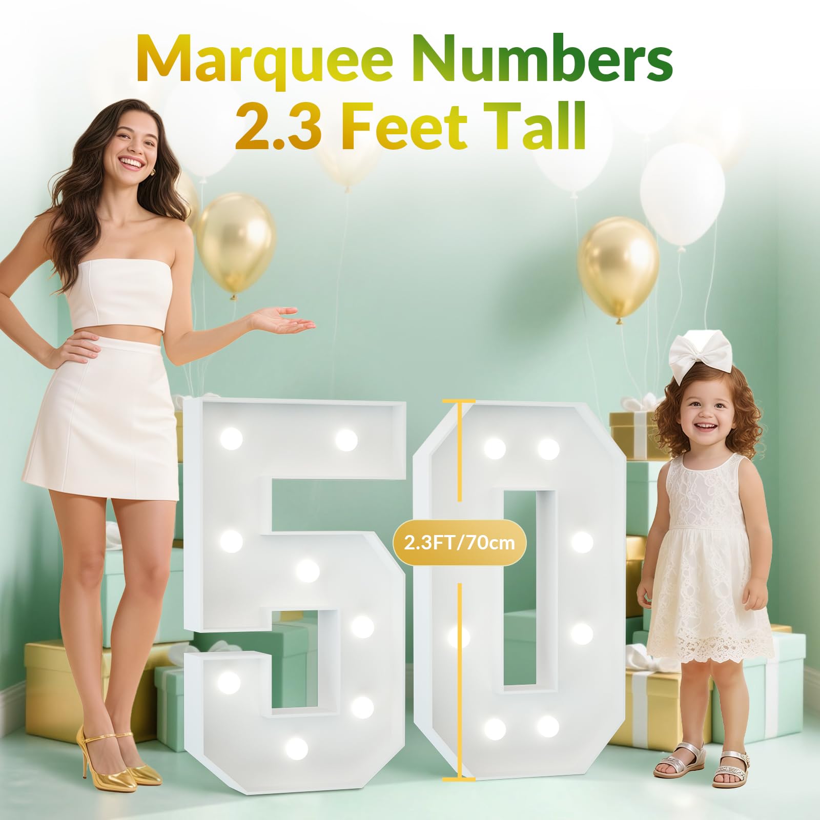 Joymuse 2.3Ft 50 Marquee Numbers  50 Light Up Numbers 50Th Birthday Decorations For Birthday Party Anniversary Backdrop