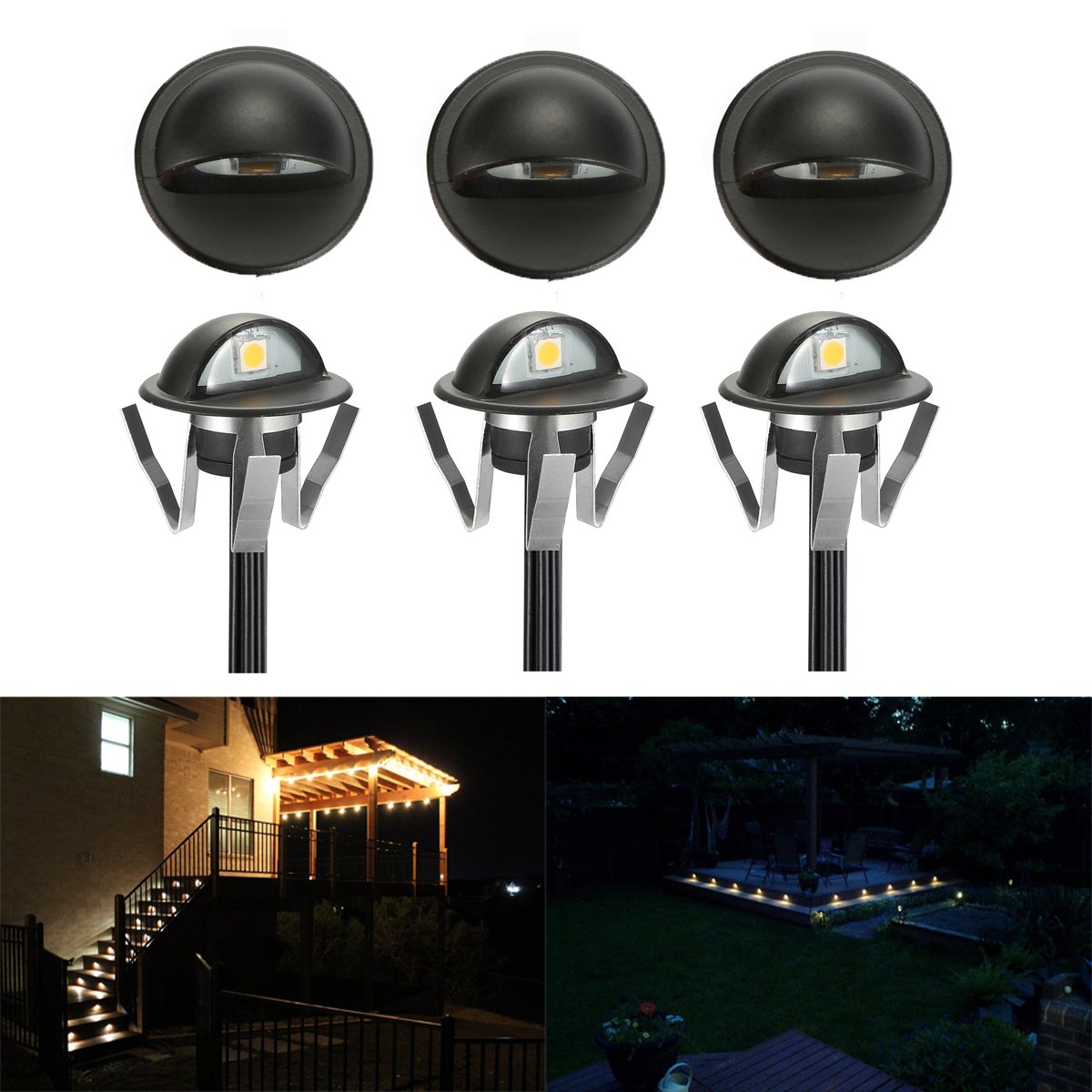 FVTLED Pack of 6 Warm White LED Deck Lights kit F1.38 Outdoor Garden Yard Decoration Lamp Recessed Pathway Step Warm White LED L