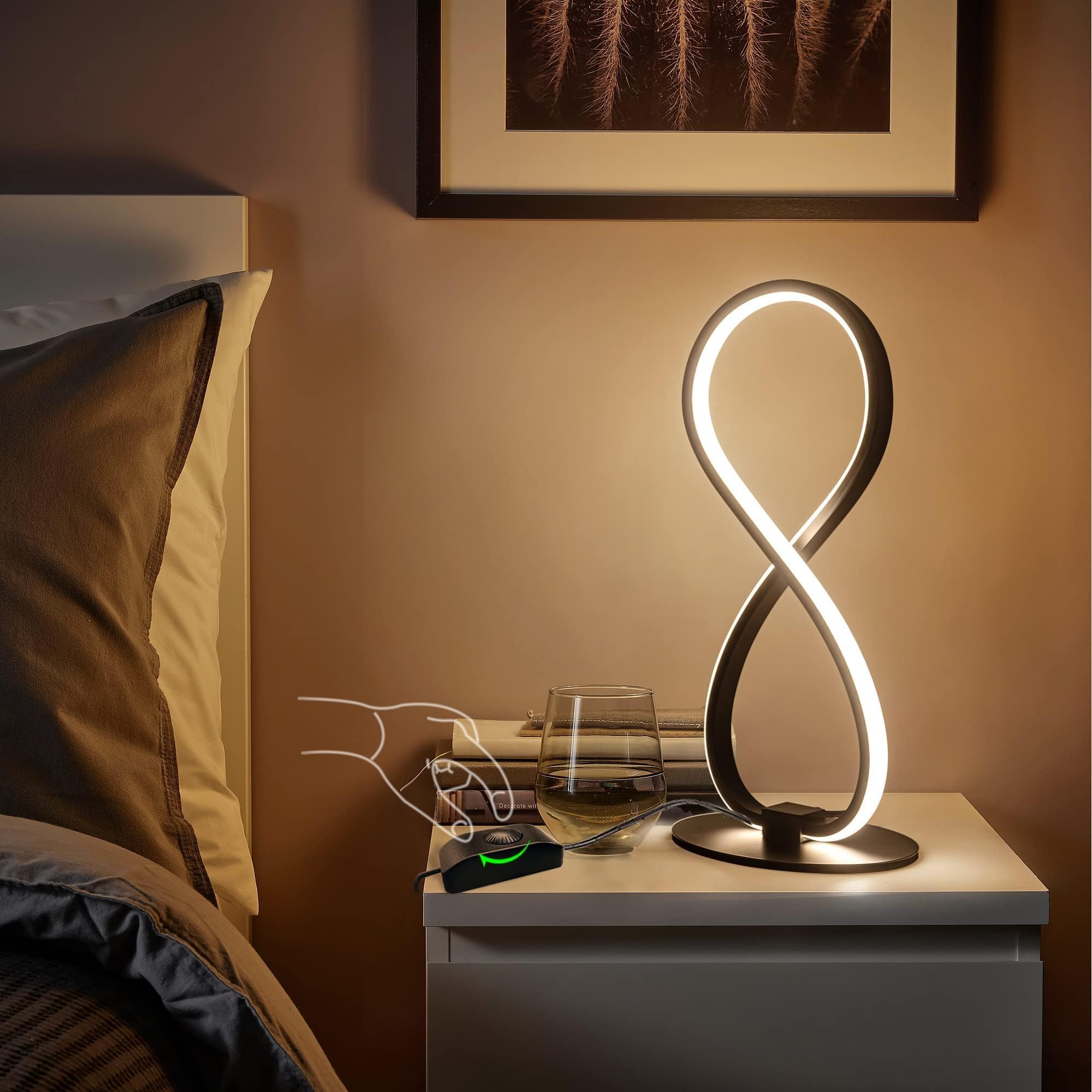 Adebime Black Stepless Dimmable Spiral Table Lamp, Warm White, Unique Nightstand Light
