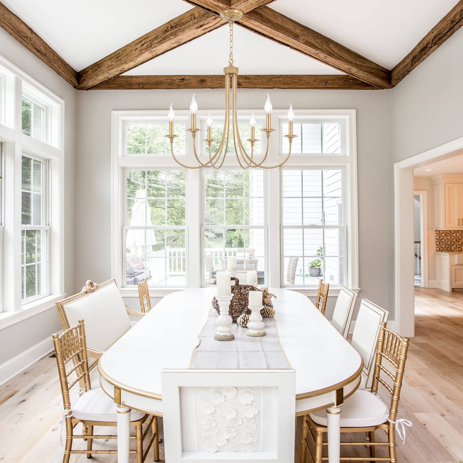 Alisadaboy Gold Farmhouse Chandelier Modern Candlestick Dining Chandelier Light Fixture Industrial 6 Light Pendant Lighting For