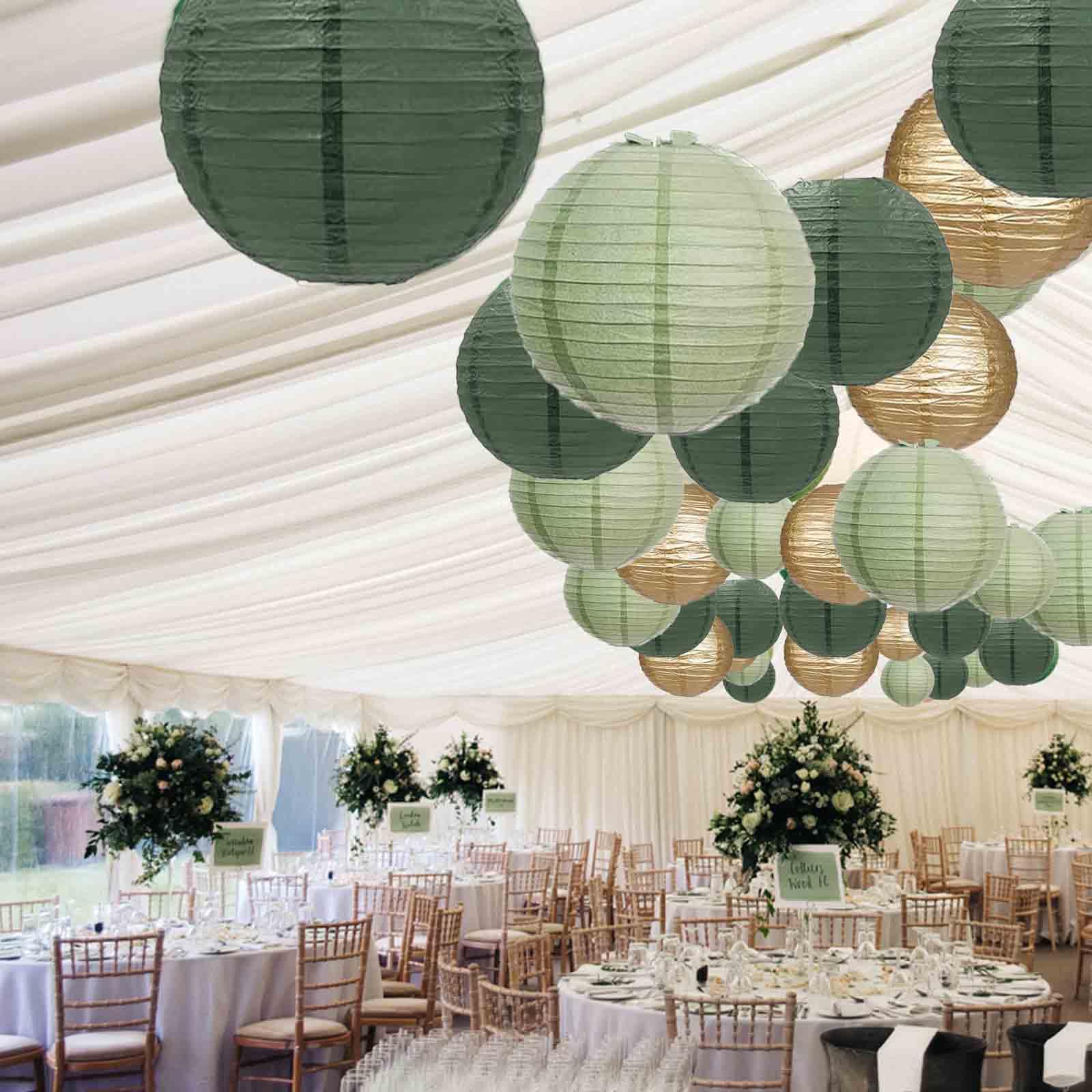 Gaka Green Gold Paper Lanterns Decorative,12Pcs,4 Inch 6 Inch 8 Inch 10 Inch Round Paper Hanging Decorations,Chinese Paper Lanterns Lamps For Wedding Birthday Home Classroom Party Decoration