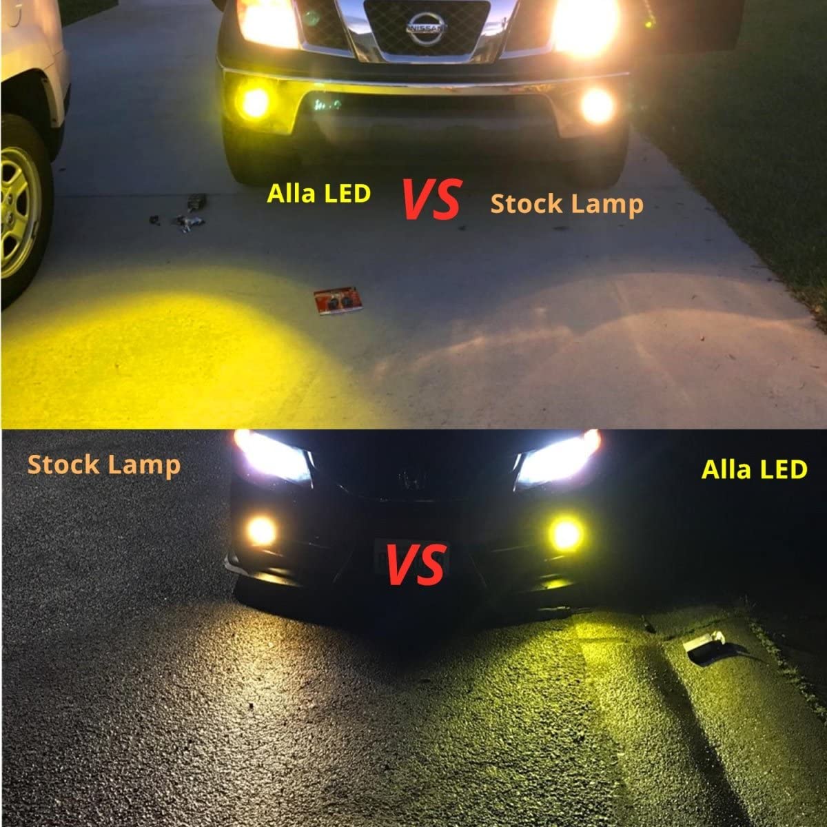 Alla Lighting H11 LED Fog Light Bulbs, 2800lm, 3200K Yellow, COB-72 SMD, H8/H16 Compatible, Aluminum Material
