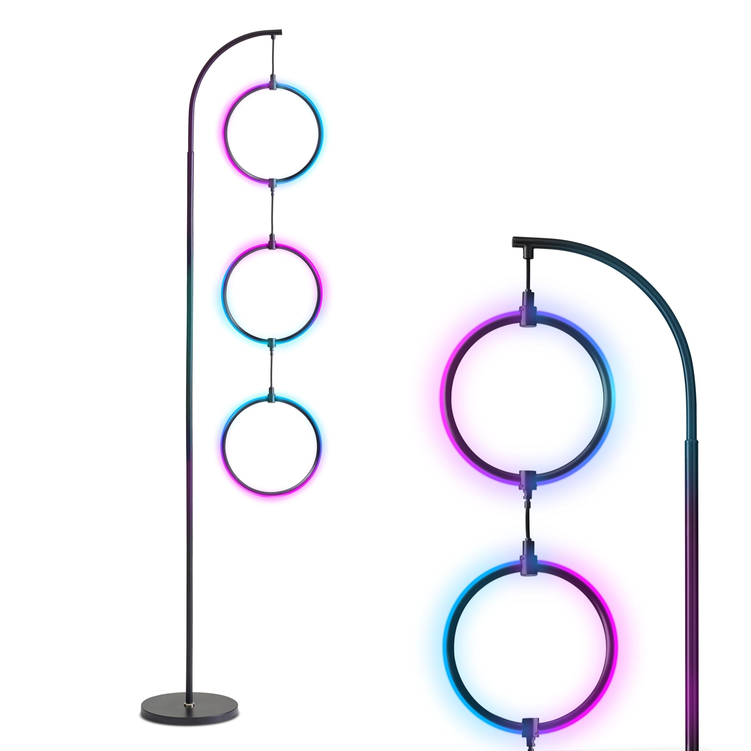 Brightech Nova Modern Color Changing Floor Lamp - LED Lamp with Stunning RGB Color Gradient and Contemporary 3-Circle Ring-Style