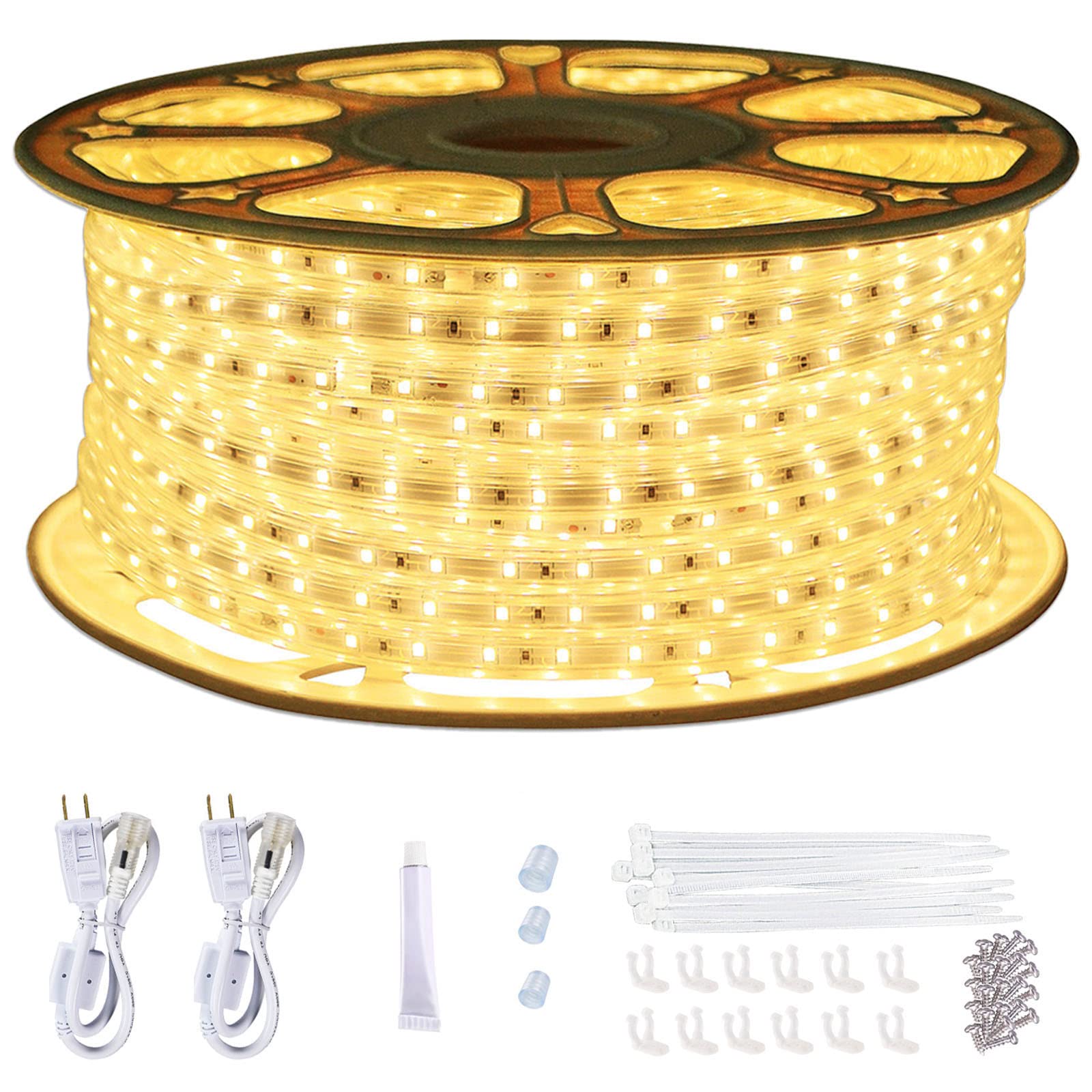 150ft Flat Outdoor Rope Lights Waterproof: 110V Cool Warm White LED Strip Light - Cuttable Connectable Lights for Deck Patio Sta