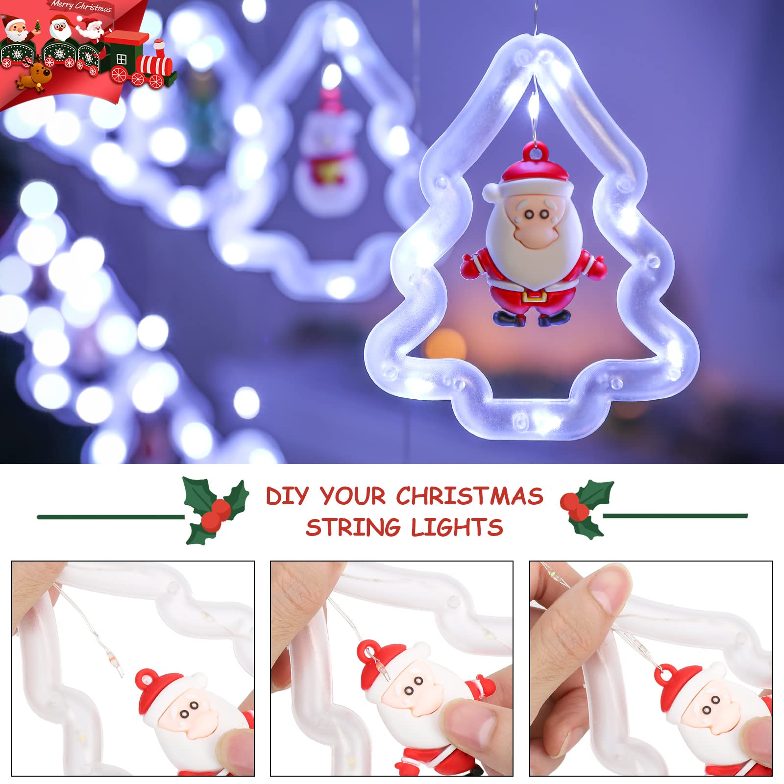 Christmas Window Lights - Bloomwin Lighted Xmas Window Decorations - Tree Shape Ring Light With Ornament Curtain Light Indoor - Usb Novelty String Hanging Lights For Christmas Home Bedroom Decor