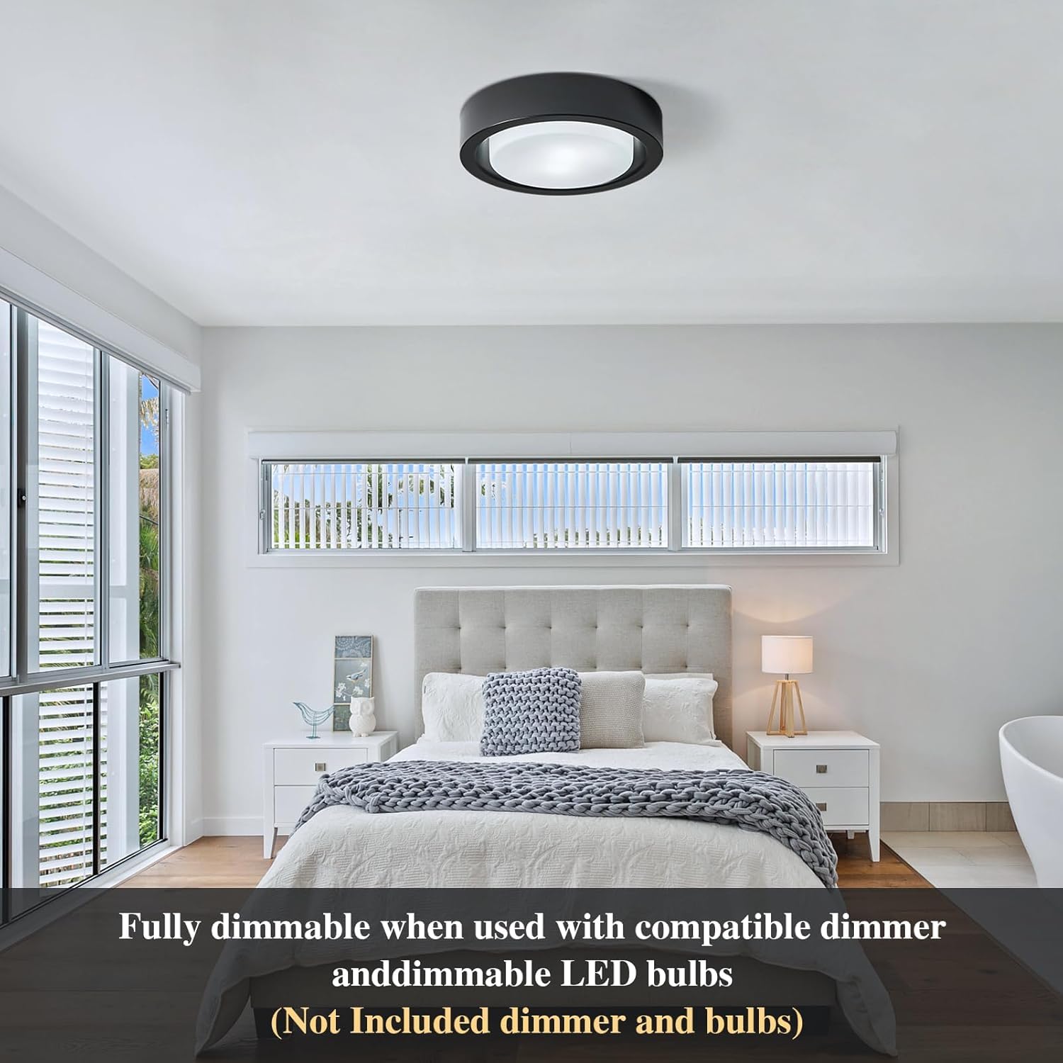 Cotulin Black Flush Mount Ceiling Light, 13 Matte Metal Fixture With White Frosted Glass Shade For Hallway, Bedroom, Outdoor