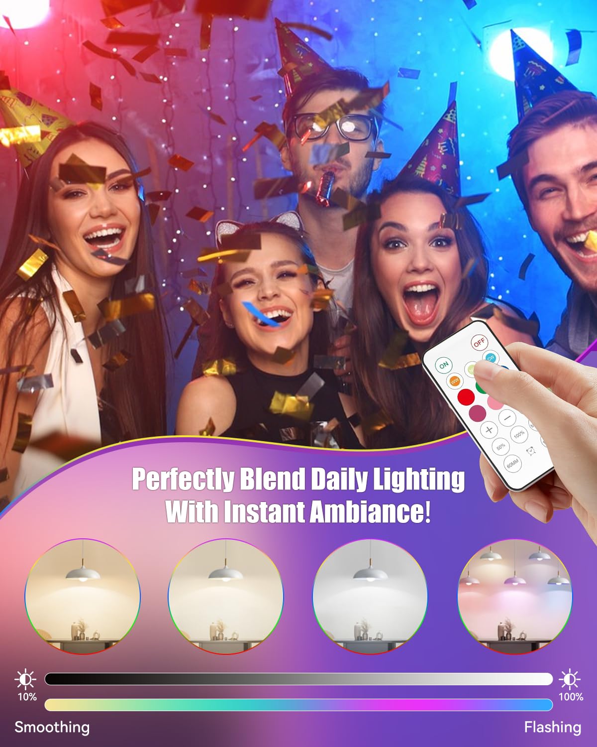 Neporal Magixpro Rechargeable Light Bulbs With Remote, Socket/Usb Rechargeable, 2H Fast Charge & 4-50H Lights Up, 9-Color Shift