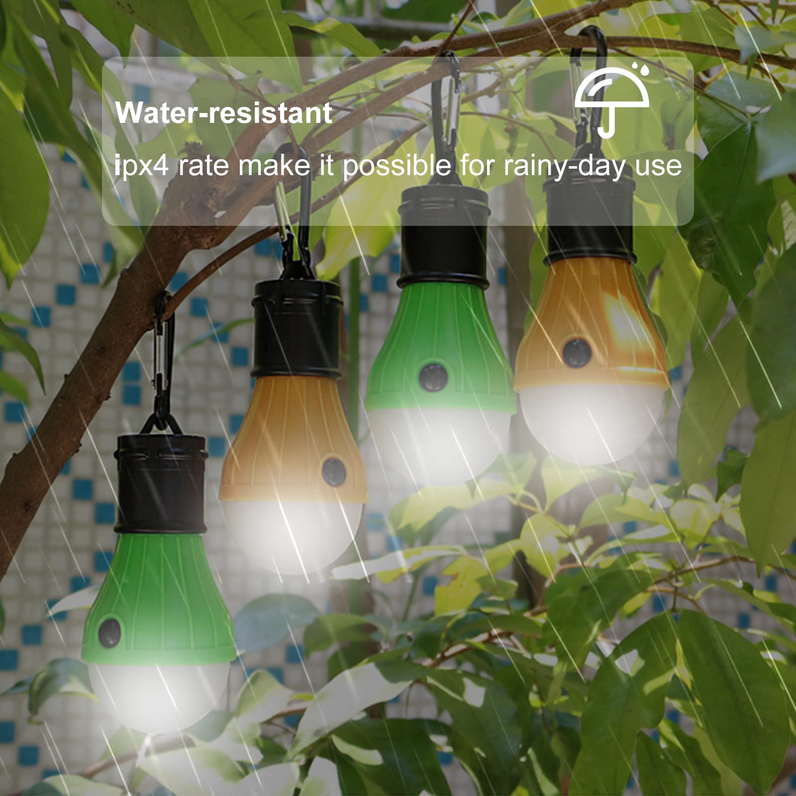 Jarxin LED Camping Tent Lantern - Portable, Waterproof, Battery Powered, Super Bright, Multi-Color (4 Pack)