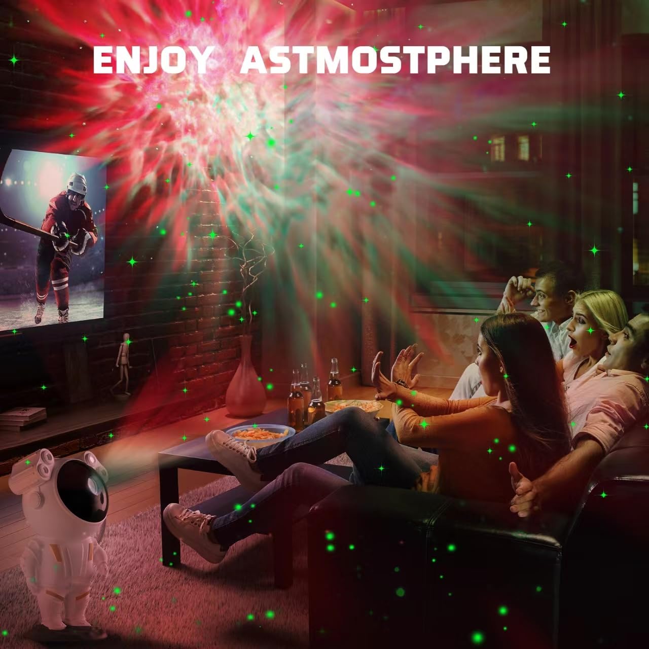 Kathluce Galaxy Projector - Astronaut Nebula Night Light, Remote Control & 360° Rotation, Silver