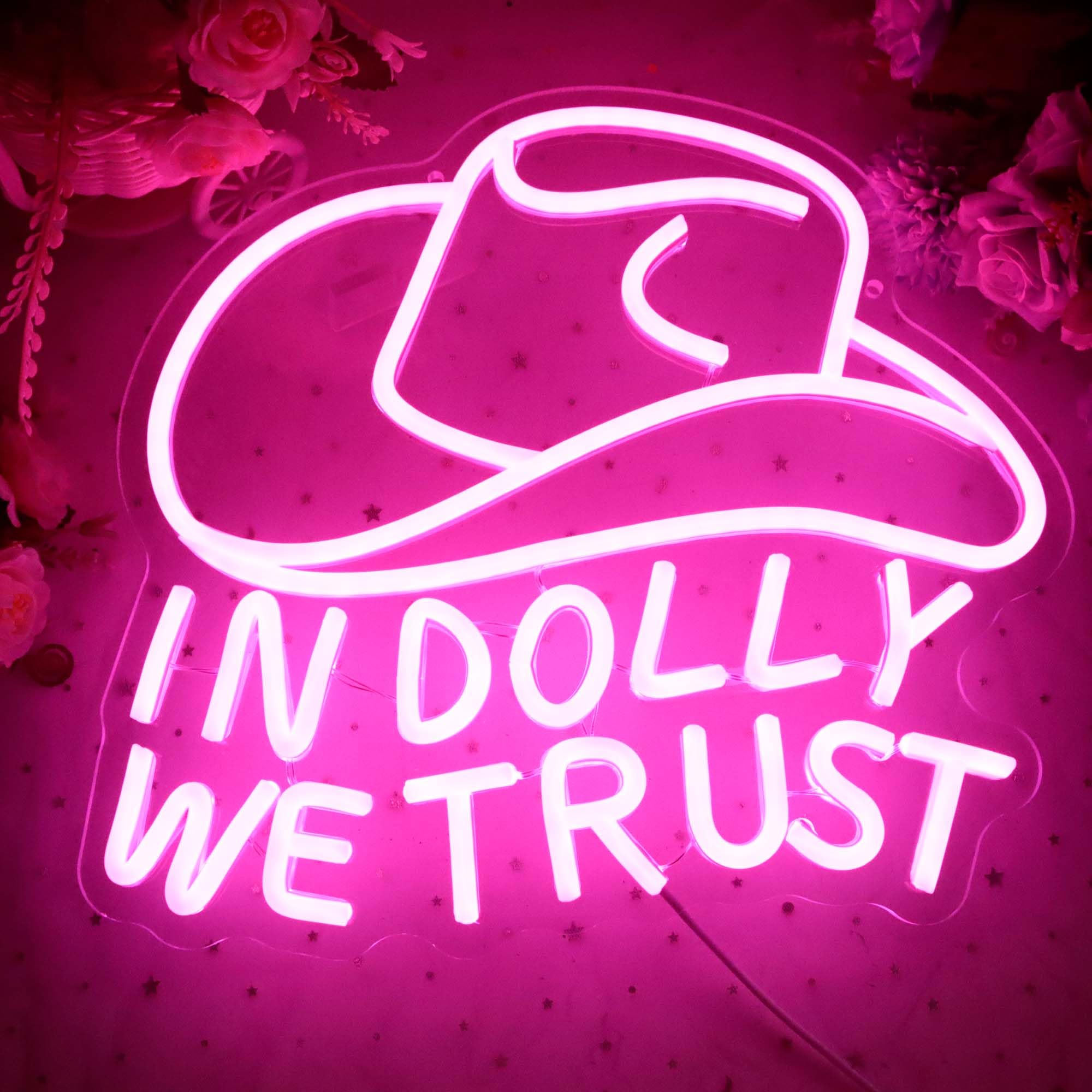 Dracey Neon Sign - Pink Cowgirl Hat LED Wall Art, USB Powered, 12.9x13.3in, Acrylic - Country Retro Decor for Bedroom or Man Cave
