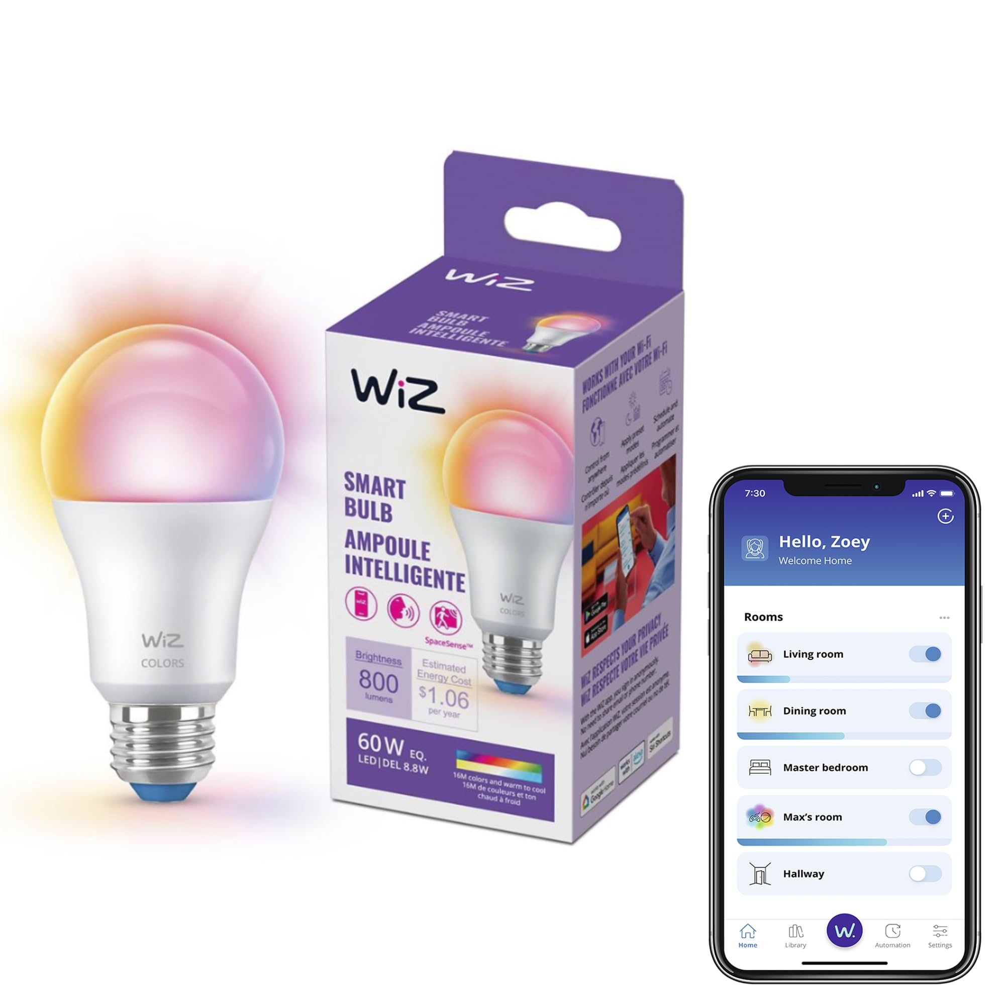 Wiz Connected 60W A19 Led Smart Light Bulbs - Connects To Your Wi-Fi - E26 Smart Bulb - Control With Voice Or App + Activate With Motion - Matter Compatible - 1 Pack