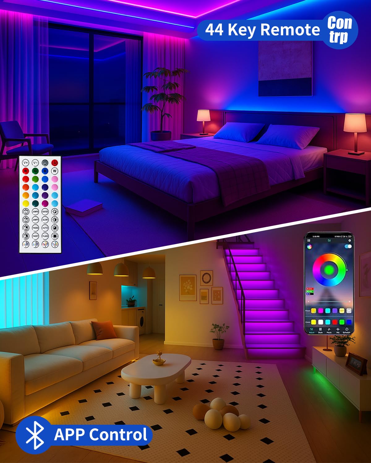Smart Led Strip Lights 50Ft For Bedroom App Control Lighting Bedroom Rome Decor With Remote  Rgb Music Sync Color Changing Led Lights For Party Game Room